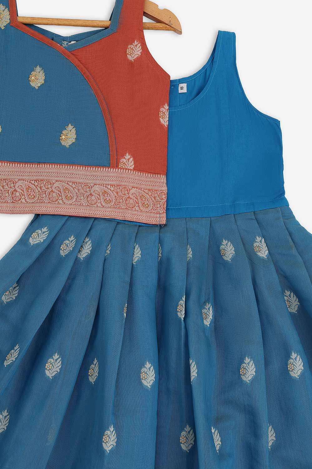 Chittythalli Girls Chanderi Pavadai Set – Asymmetrical Embroidered Top with Knife Pleated Skirt | Traditional Ethnic Wear for Girls - PS11