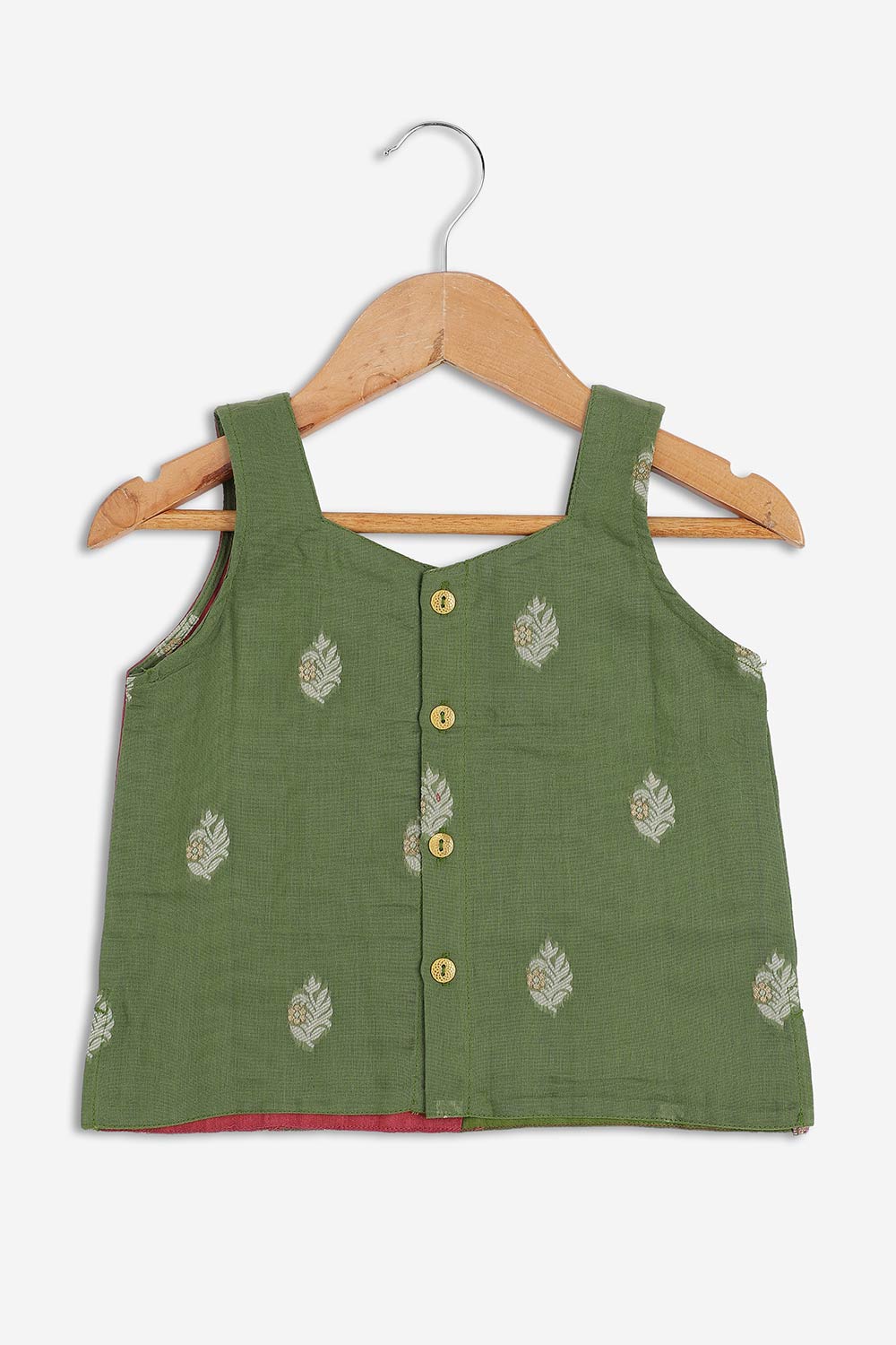Chittythalli Girls Chanderi Pavadai Set – Asymmetrical Embroidered Top with Knife Pleated Skirt | Traditional Ethnic Wear for Girls - PS11