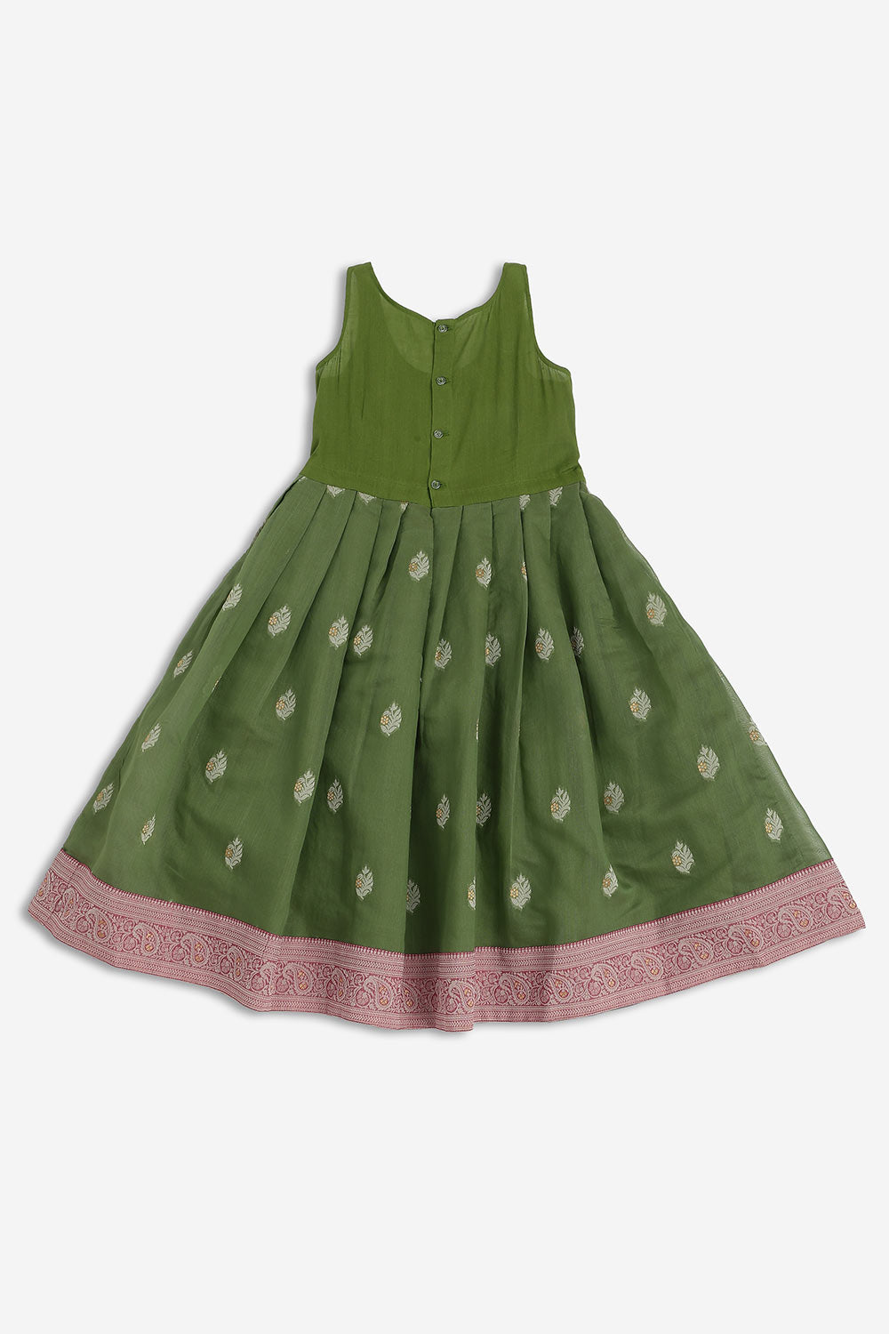 Chittythalli Girls Chanderi Pavadai Set – Asymmetrical Embroidered Top with Knife Pleated Skirt | Traditional Ethnic Wear for Girls - PS11