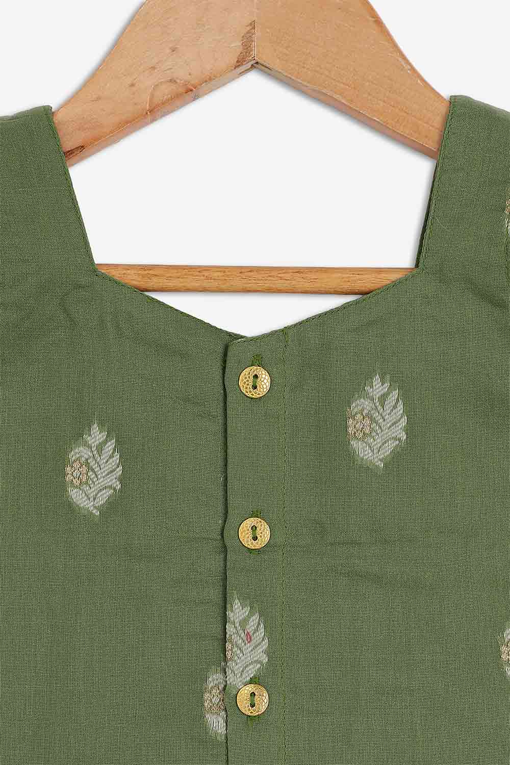 Chittythalli Girls Chanderi Pavadai Set – Asymmetrical Embroidered Top with Knife Pleated Skirt | Traditional Ethnic Wear for Girls - PS11