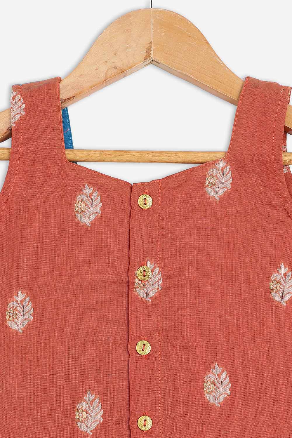 Chittythalli Girls Chanderi Pavadai Set – Asymmetrical Embroidered Top with Knife Pleated Skirt | Traditional Ethnic Wear for Girls - PS11
