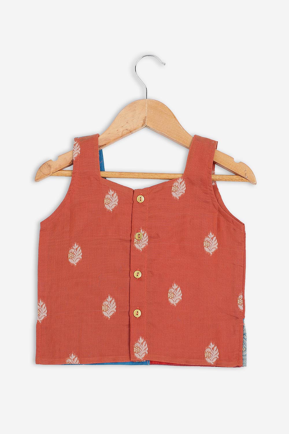 Chittythalli Girls Chanderi Pavadai Set – Asymmetrical Embroidered Top with Knife Pleated Skirt | Traditional Ethnic Wear for Girls - PS11