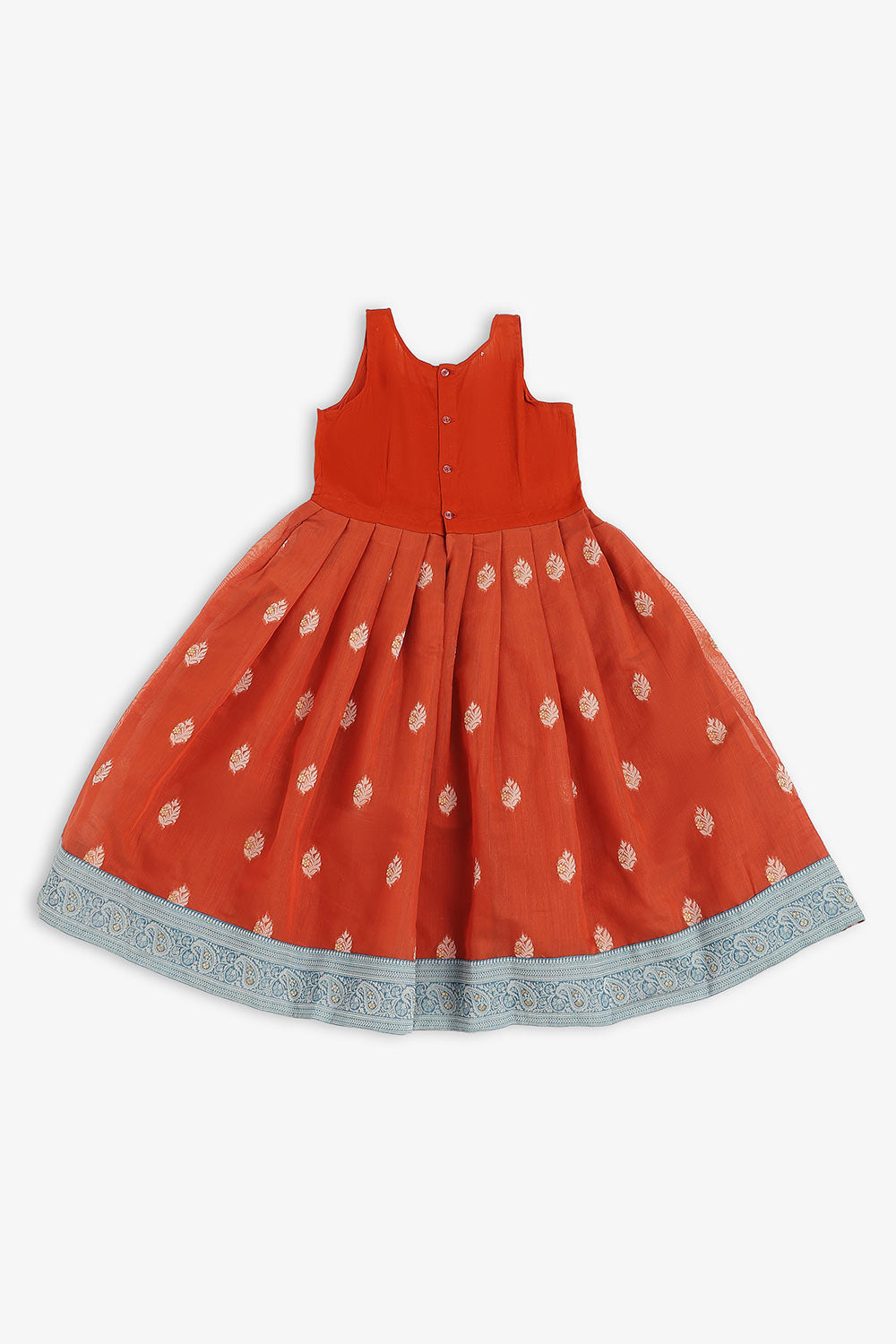 Chittythalli Girls Chanderi Pavadai Set – Asymmetrical Embroidered Top with Knife Pleated Skirt | Traditional Ethnic Wear for Girls - PS11