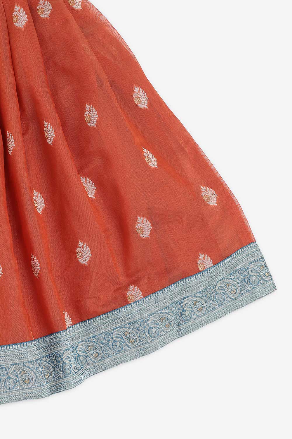 Chittythalli Girls Chanderi Pavadai Set – Asymmetrical Embroidered Top with Knife Pleated Skirt | Traditional Ethnic Wear for Girls - PS11