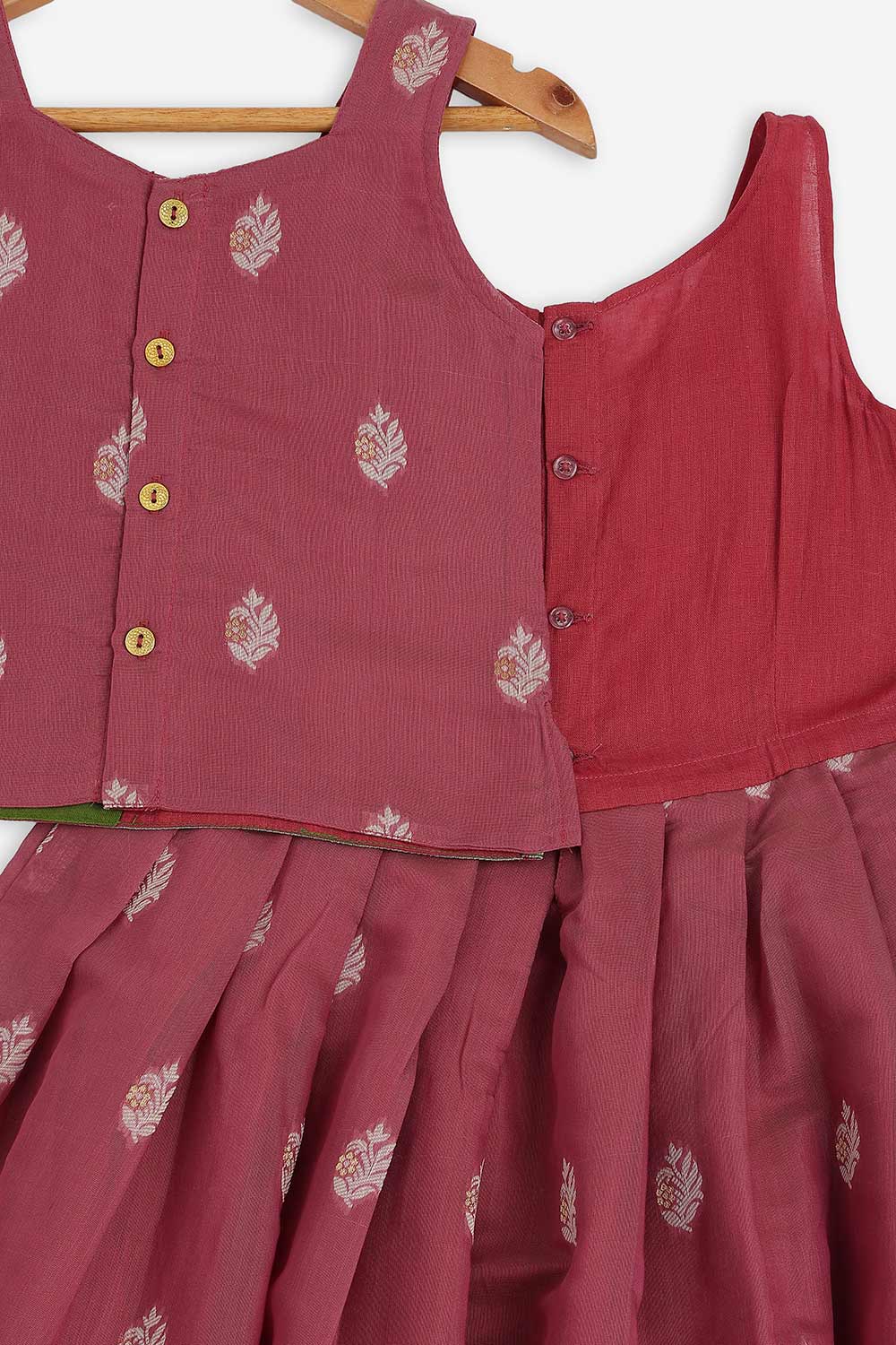 Chittythalli Girls Chanderi Pavadai Set – Asymmetrical Embroidered Top with Knife Pleated Skirt | Traditional Ethnic Wear for Girls - PS11