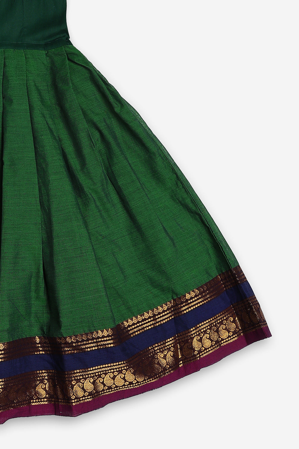 Chittythali Girls Handloom Kanchi Cotton Pavadai Set | Traditional Peplum Top & Pleated Skirt Set | Kids Ethnic Wear | Temple, Festive & Wedding Wear for Girls - PS16