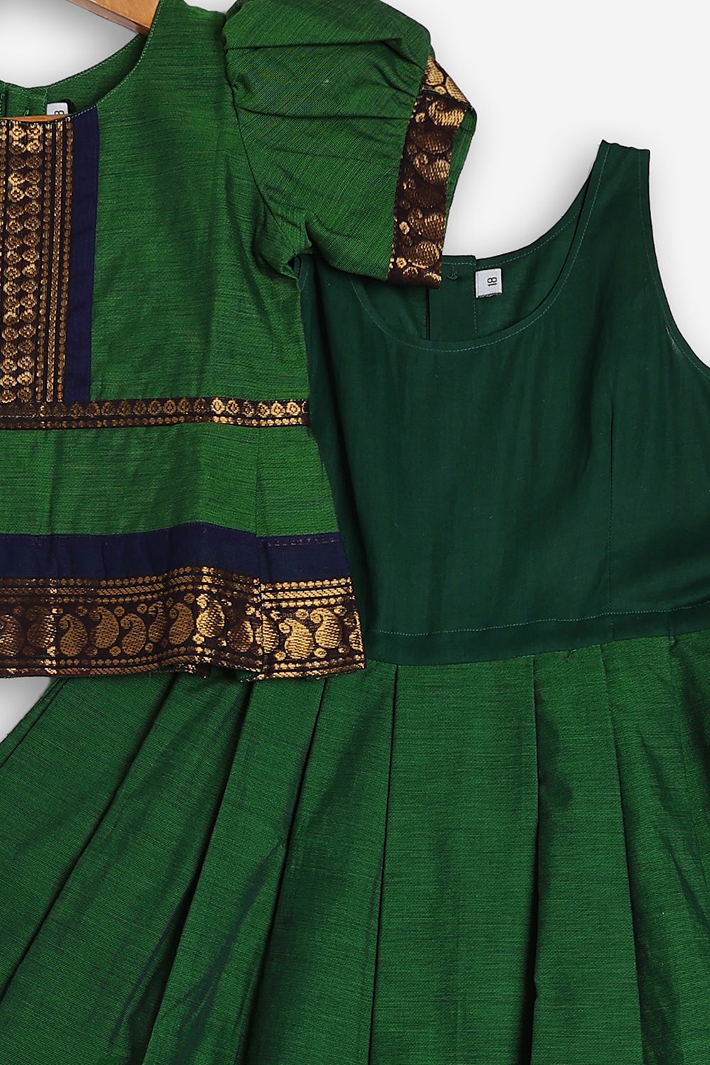 Chittythali Girls Handloom Kanchi Cotton Pavadai Set | Traditional Peplum Top & Pleated Skirt Set | Kids Ethnic Wear | Temple, Festive & Wedding Wear for Girls - PS16