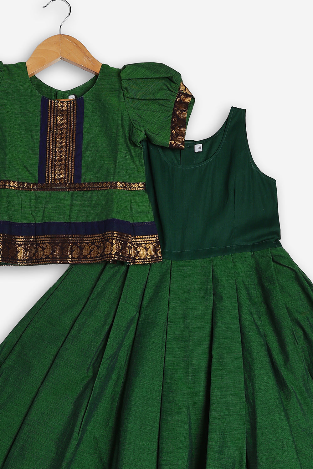 Chittythali Girls Handloom Kanchi Cotton Pavadai Set | Traditional Peplum Top & Pleated Skirt Set | Kids Ethnic Wear | Temple, Festive & Wedding Wear for Girls - PS16