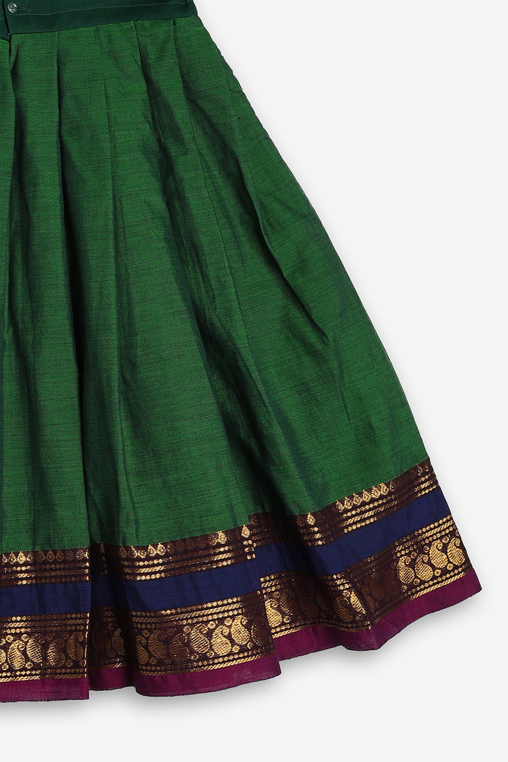 Chittythali Girls Handloom Kanchi Cotton Pavadai Set | Traditional Peplum Top & Pleated Skirt Set | Kids Ethnic Wear | Temple, Festive & Wedding Wear for Girls - PS16
