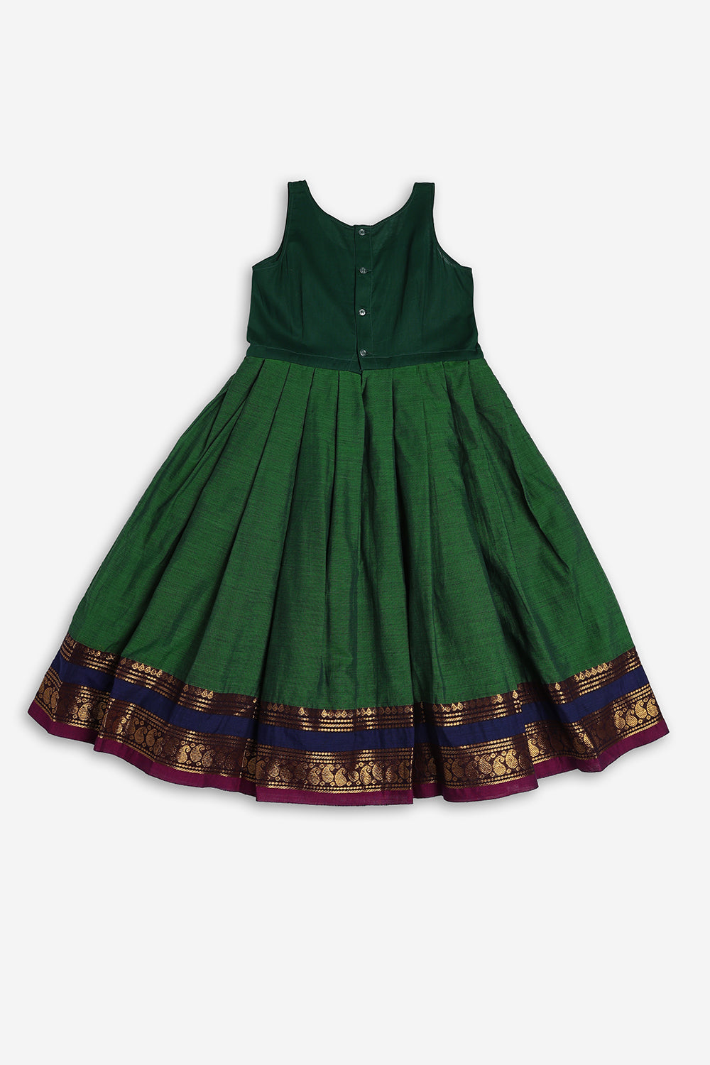 Chittythali Girls Handloom Kanchi Cotton Pavadai Set | Traditional Peplum Top & Pleated Skirt Set | Kids Ethnic Wear | Temple, Festive & Wedding Wear for Girls - PS16