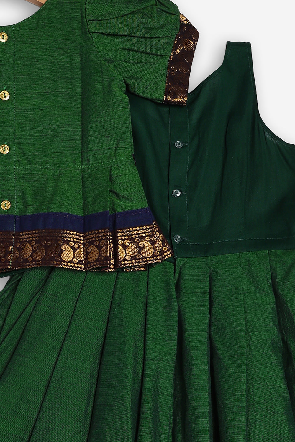 Chittythali Girls Handloom Kanchi Cotton Pavadai Set | Traditional Peplum Top & Pleated Skirt Set | Kids Ethnic Wear | Temple, Festive & Wedding Wear for Girls - PS16