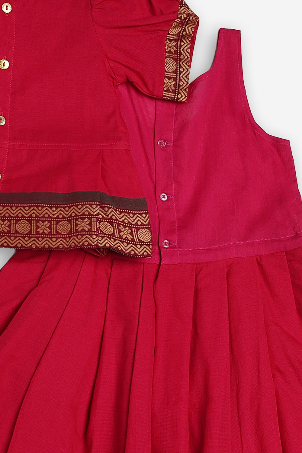 Chittythali Girls Handloom Kanchi Cotton Pavadai Set | Traditional Peplum Top & Pleated Skirt Set | Kids Ethnic Wear | Temple, Festive & Wedding Wear for Girls - PS16