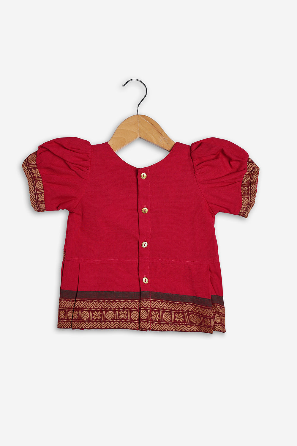 Chittythali Girls Handloom Kanchi Cotton Pavadai Set | Traditional Peplum Top & Pleated Skirt Set | Kids Ethnic Wear | Temple, Festive & Wedding Wear for Girls - PS16