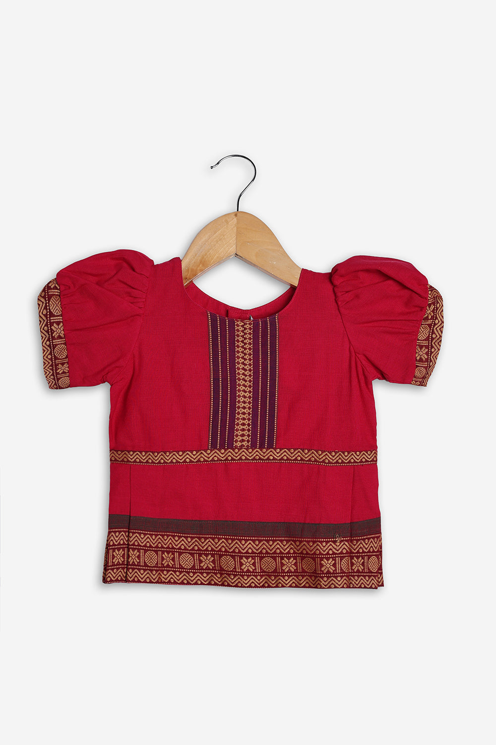 Chittythali Girls Handloom Kanchi Cotton Pavadai Set | Traditional Peplum Top & Pleated Skirt Set | Kids Ethnic Wear | Temple, Festive & Wedding Wear for Girls - PS16