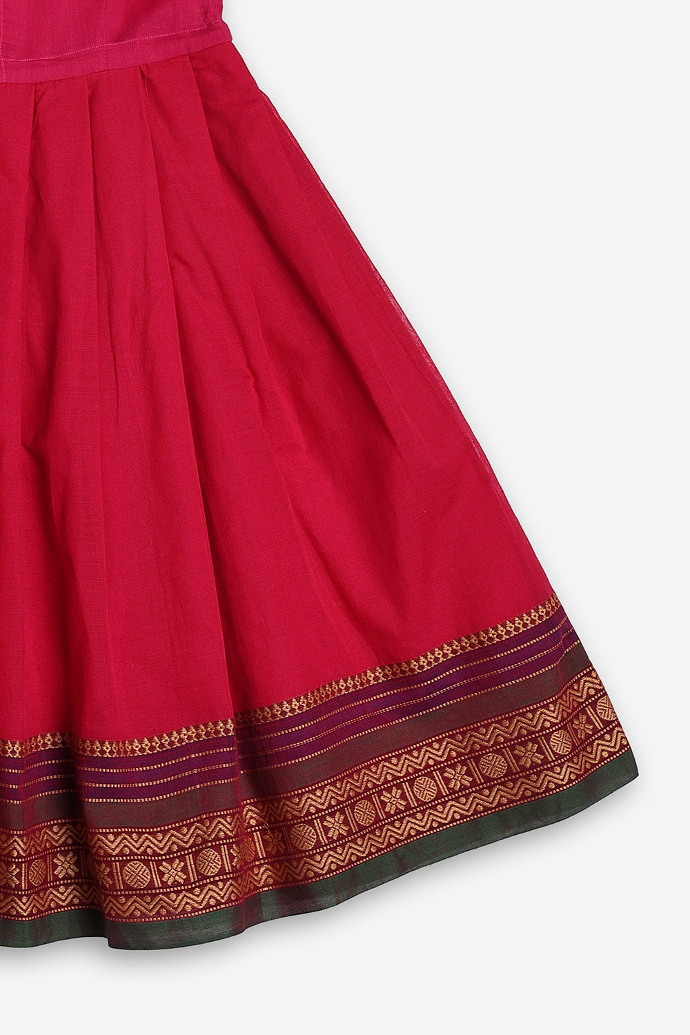 Chittythali Girls Handloom Kanchi Cotton Pavadai Set | Traditional Peplum Top & Pleated Skirt Set | Kids Ethnic Wear | Temple, Festive & Wedding Wear for Girls - PS16