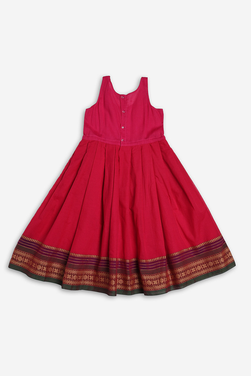 Chittythali Girls Handloom Kanchi Cotton Pavadai Set | Traditional Peplum Top & Pleated Skirt Set | Kids Ethnic Wear | Temple, Festive & Wedding Wear for Girls - PS16