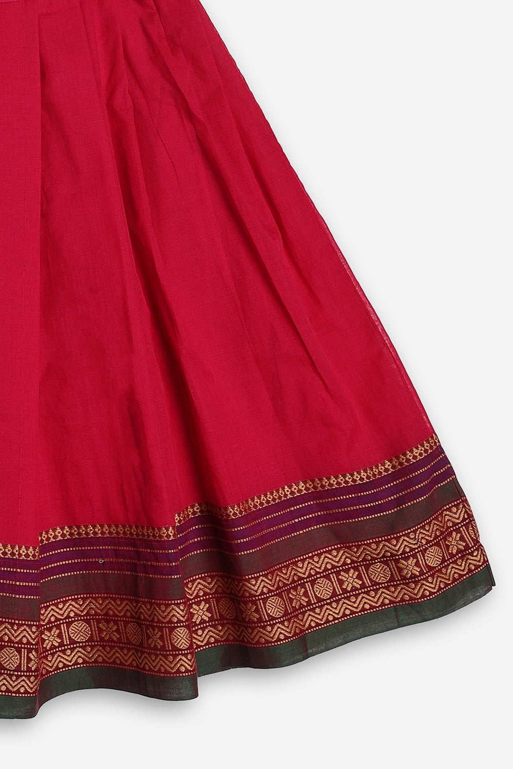 Chittythali Girls Handloom Kanchi Cotton Pavadai Set | Traditional Peplum Top & Pleated Skirt Set | Kids Ethnic Wear | Temple, Festive & Wedding Wear for Girls - PS16