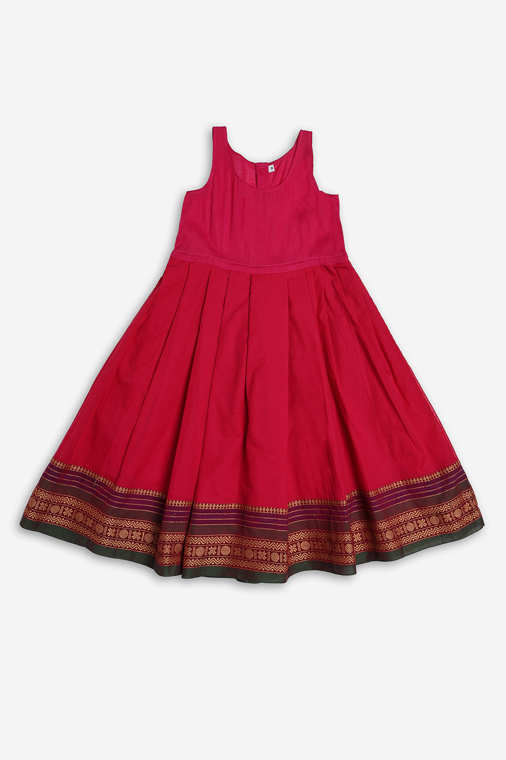 Chittythali Girls Handloom Kanchi Cotton Pavadai Set | Traditional Peplum Top & Pleated Skirt Set | Kids Ethnic Wear | Temple, Festive & Wedding Wear for Girls - PS16