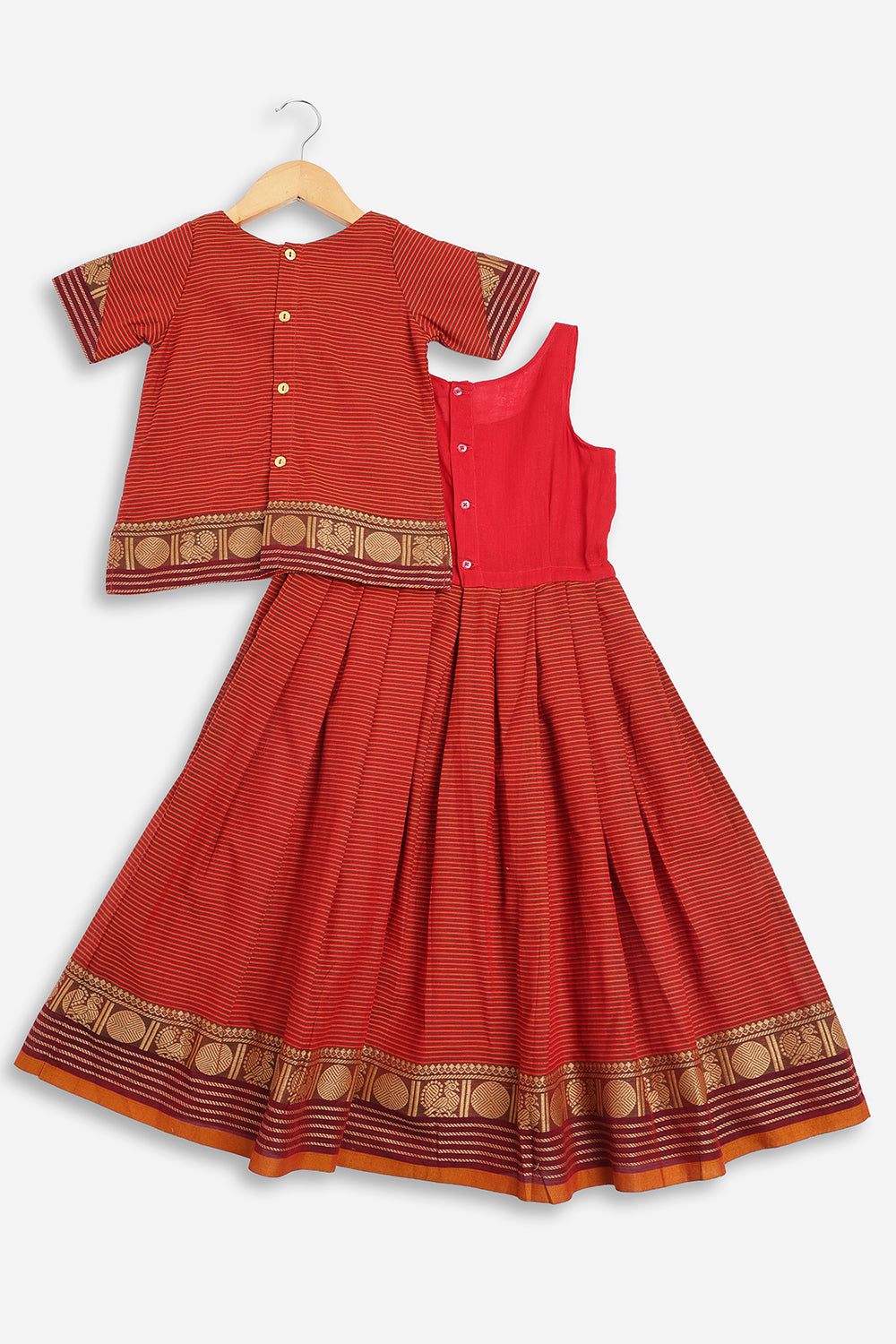 Chittythali Girls Handloom Kanchi Cotton Pavadai Set | Traditional Cotton Top & Skirt Set for Girls | Ethnic Wear | Temple, Festive, Wedding & Occasion Wear - PS17