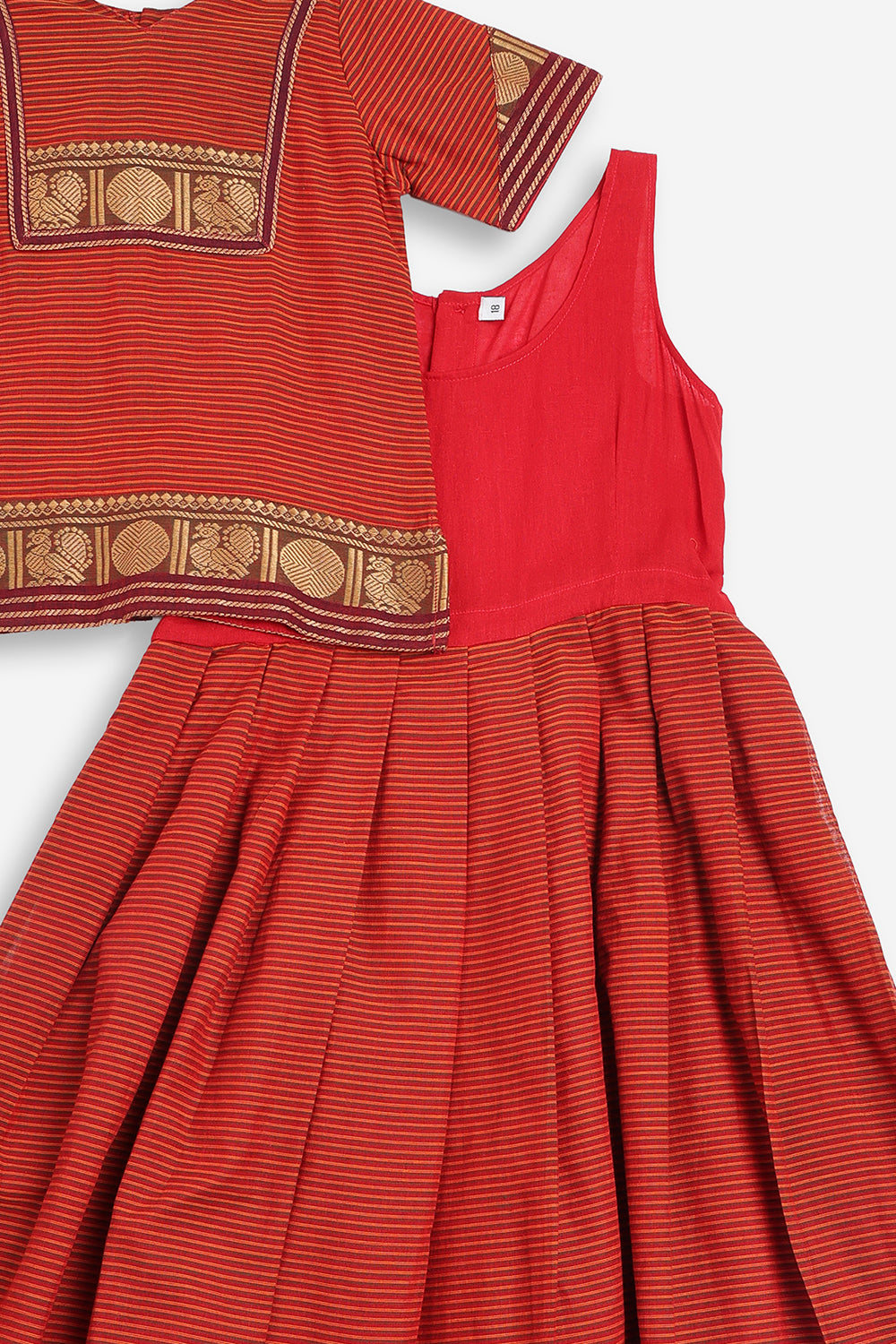 Chittythali Girls Handloom Kanchi Cotton Pavadai Set | Traditional Cotton Top & Skirt Set for Girls | Ethnic Wear | Temple, Festive, Wedding & Occasion Wear - PS17