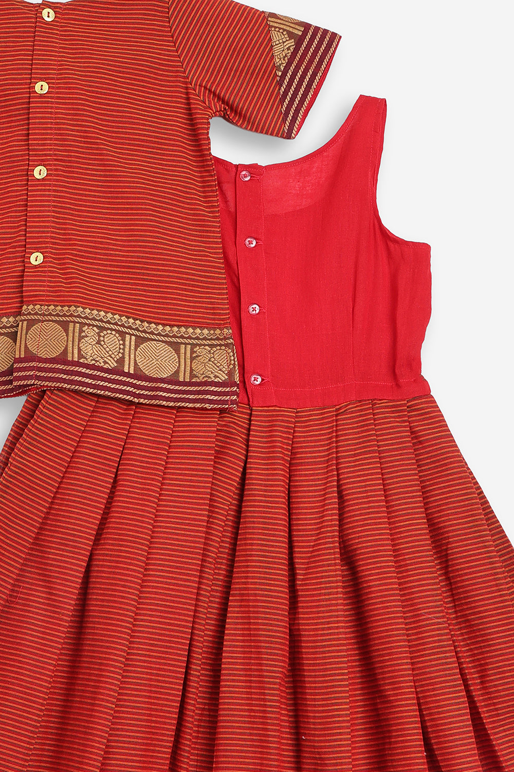 Chittythali Girls Handloom Kanchi Cotton Pavadai Set | Traditional Cotton Top & Skirt Set for Girls | Ethnic Wear | Temple, Festive, Wedding & Occasion Wear - PS17