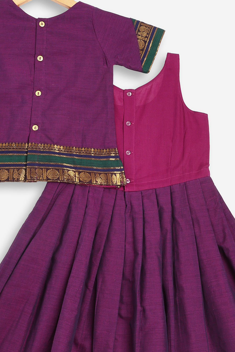 Chittythali Girls Handloom Kanchi Cotton Pavadai Set | Traditional Cotton Top & Skirt Set for Girls | Ethnic Wear | Temple, Festive, Wedding & Occasion Wear - PS17