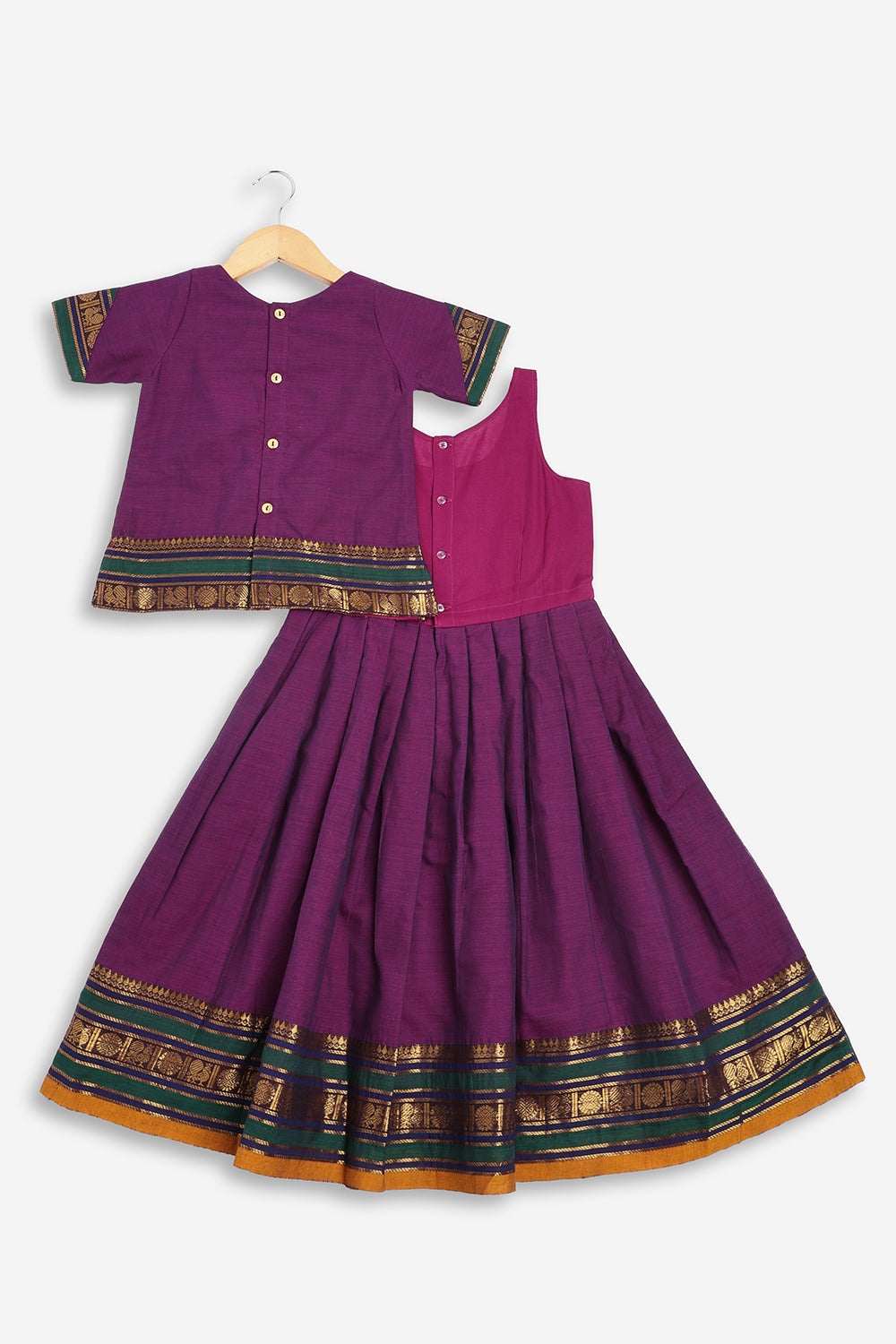 Chittythali Girls Handloom Kanchi Cotton Pavadai Set | Traditional Cotton Top & Skirt Set for Girls | Ethnic Wear | Temple, Festive, Wedding & Occasion Wear - PS17