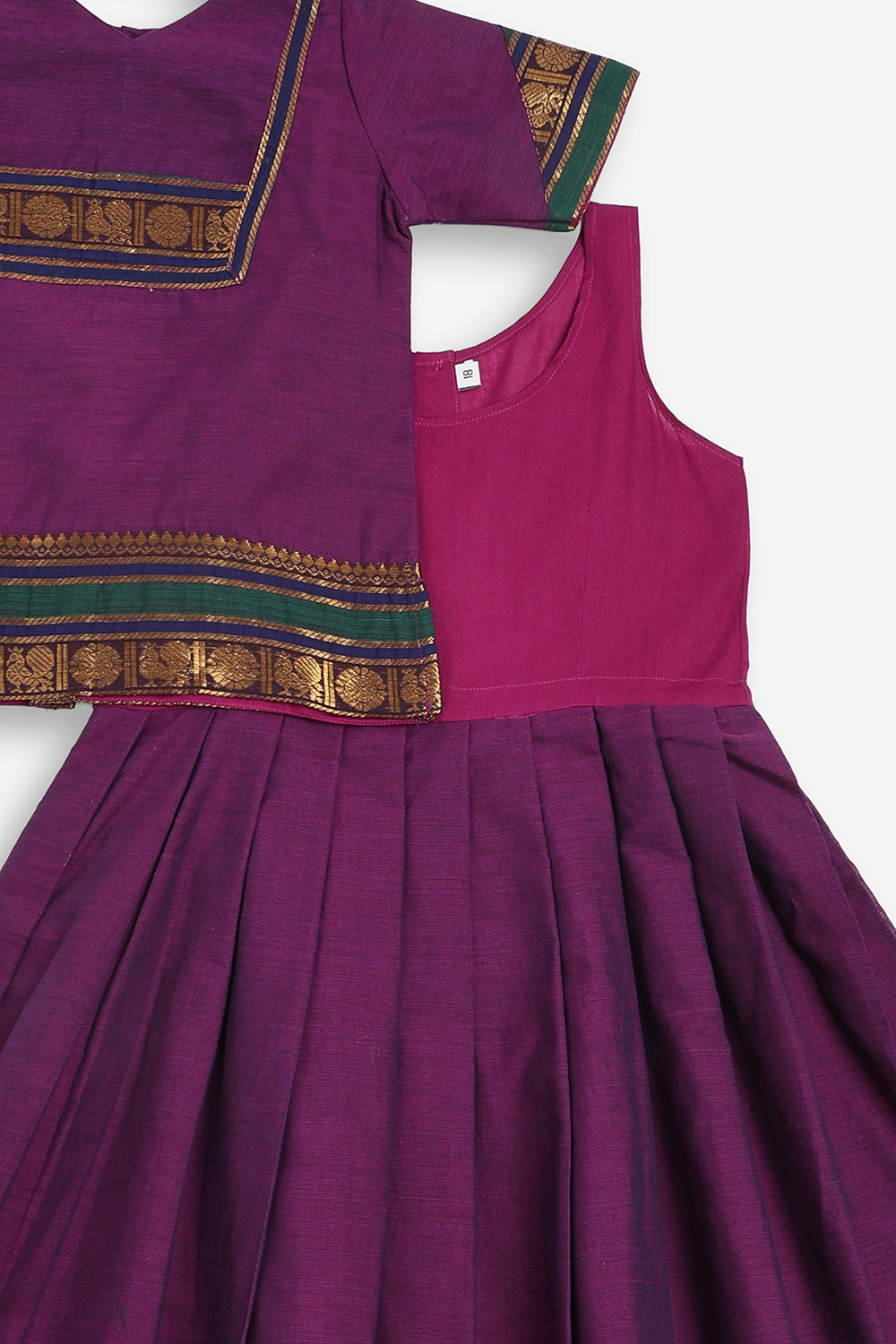 Chittythali Girls Handloom Kanchi Cotton Pavadai Set | Traditional Cotton Top & Skirt Set for Girls | Ethnic Wear | Temple, Festive, Wedding & Occasion Wear - PS17