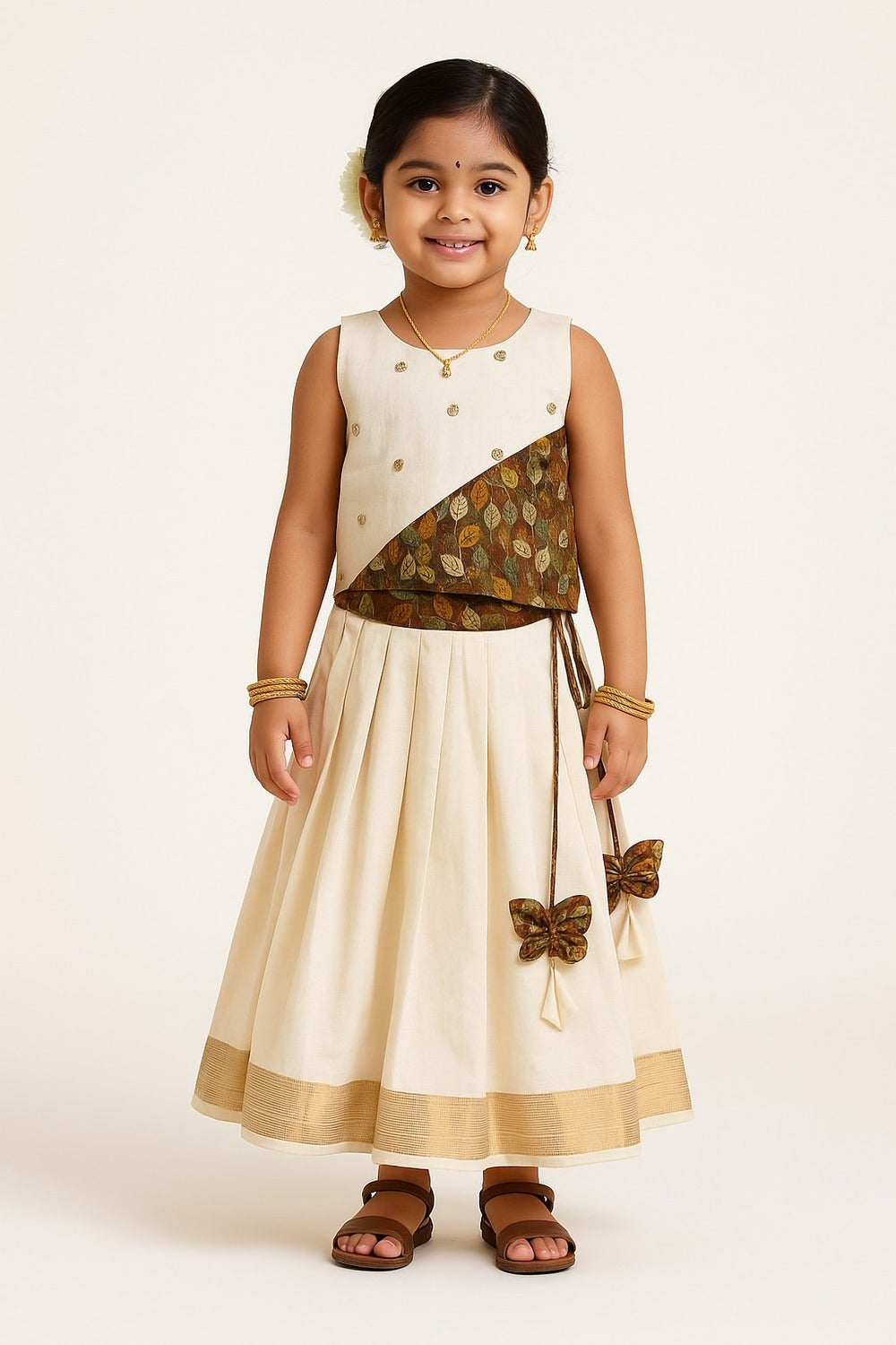 Chittythalli Girls Pavadai Set Kasavu Embroidered Festive Wear - Off White - PS92