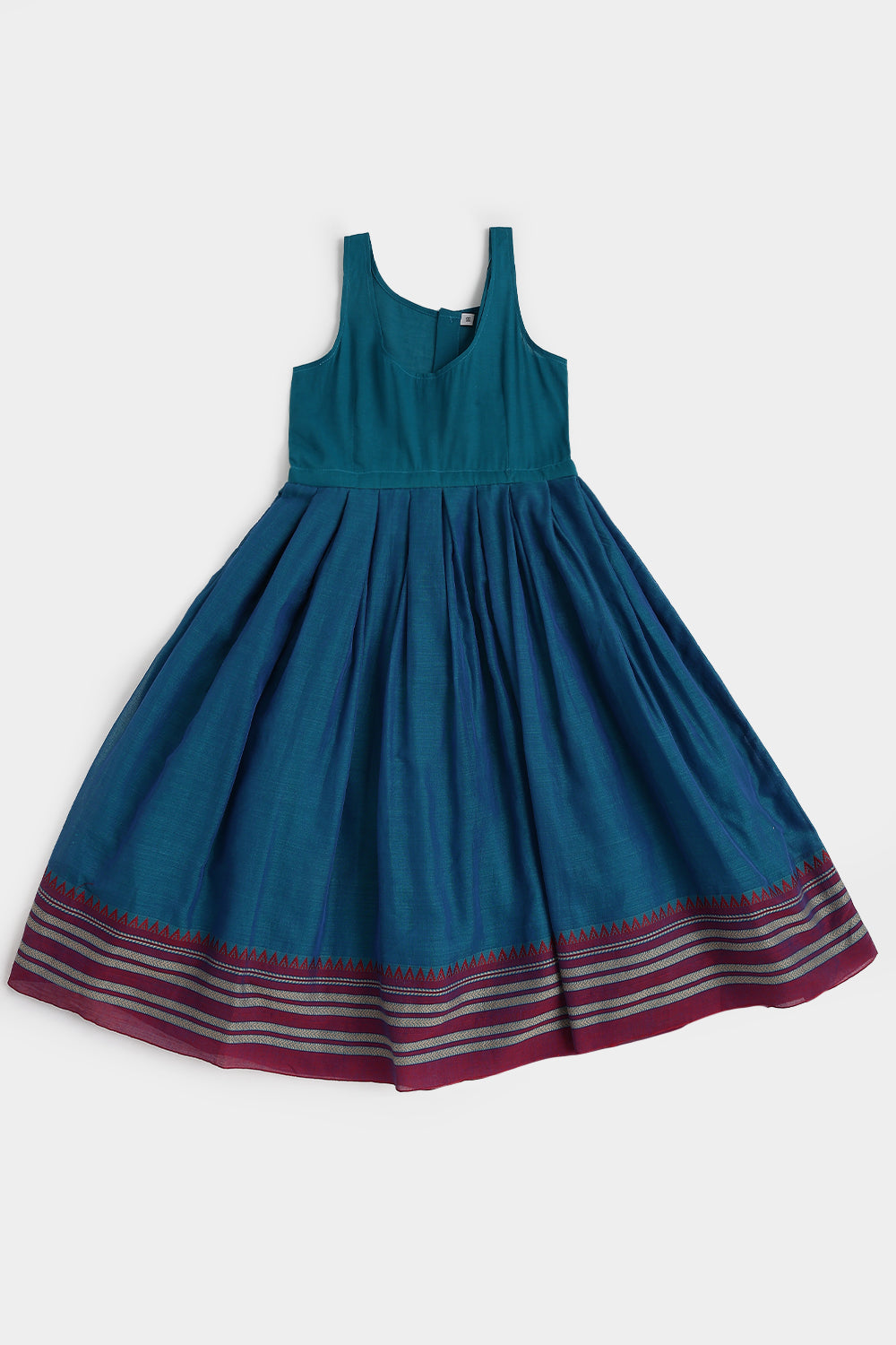 Chittythalli Girls Pavadai Set – Handloom Cotton Asymmetrical Top with Bead Embroidery & Pleated Skirt | Traditional Ethnic Wear - PS95