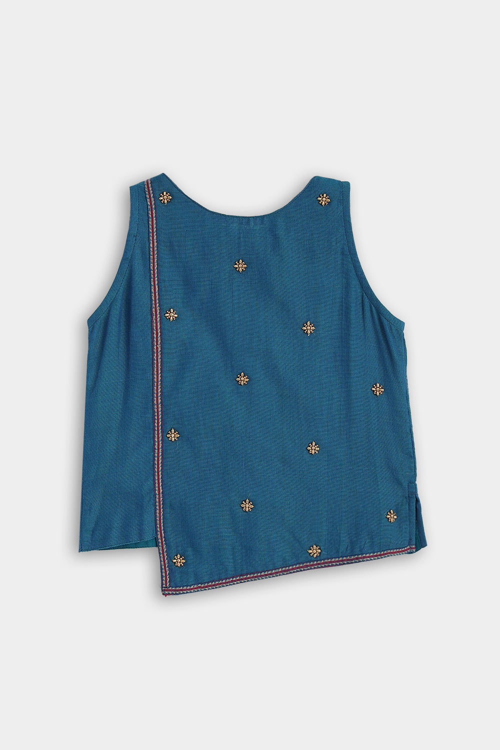 Chittythalli Girls Pavadai Set – Handloom Cotton Asymmetrical Top with Bead Embroidery & Pleated Skirt | Traditional Ethnic Wear - PS95