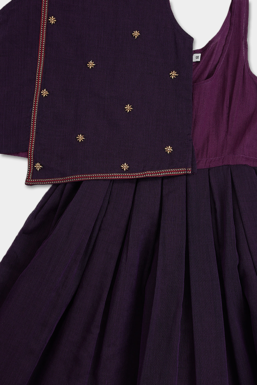 Chittythalli Girls Pavadai Set – Handloom Cotton Asymmetrical Top with Bead Embroidery & Pleated Skirt | Traditional Ethnic Wear - PS95