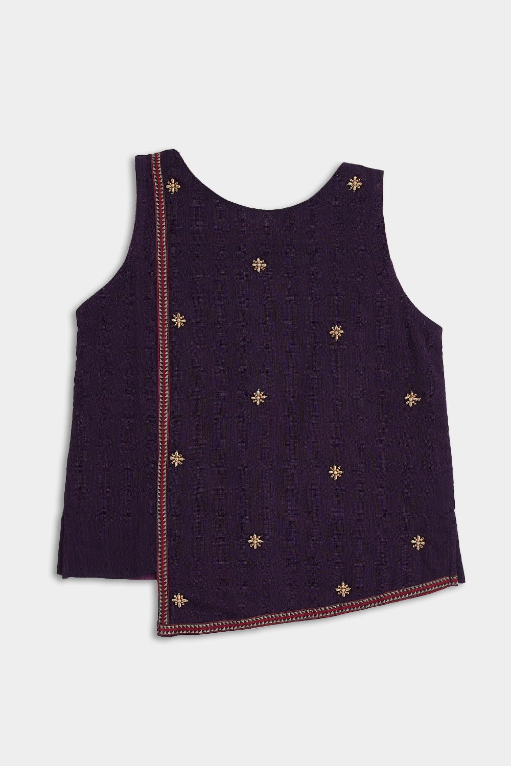 Chittythalli Girls Pavadai Set – Handloom Cotton Asymmetrical Top with Bead Embroidery & Pleated Skirt | Traditional Ethnic Wear - PS95