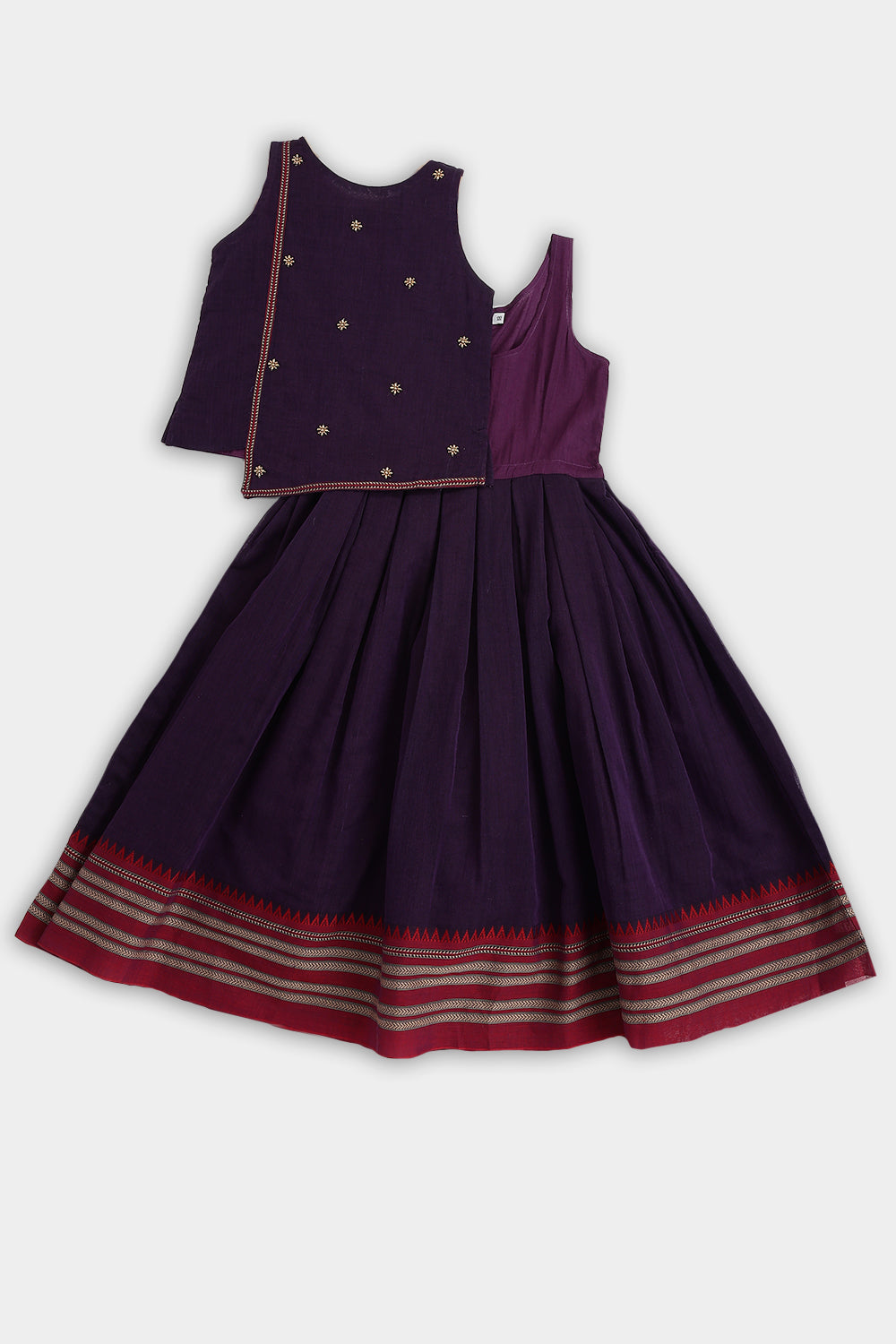 Chittythalli Girls Pavadai Set – Handloom Cotton Asymmetrical Top with Bead Embroidery & Pleated Skirt | Traditional Ethnic Wear - PS95