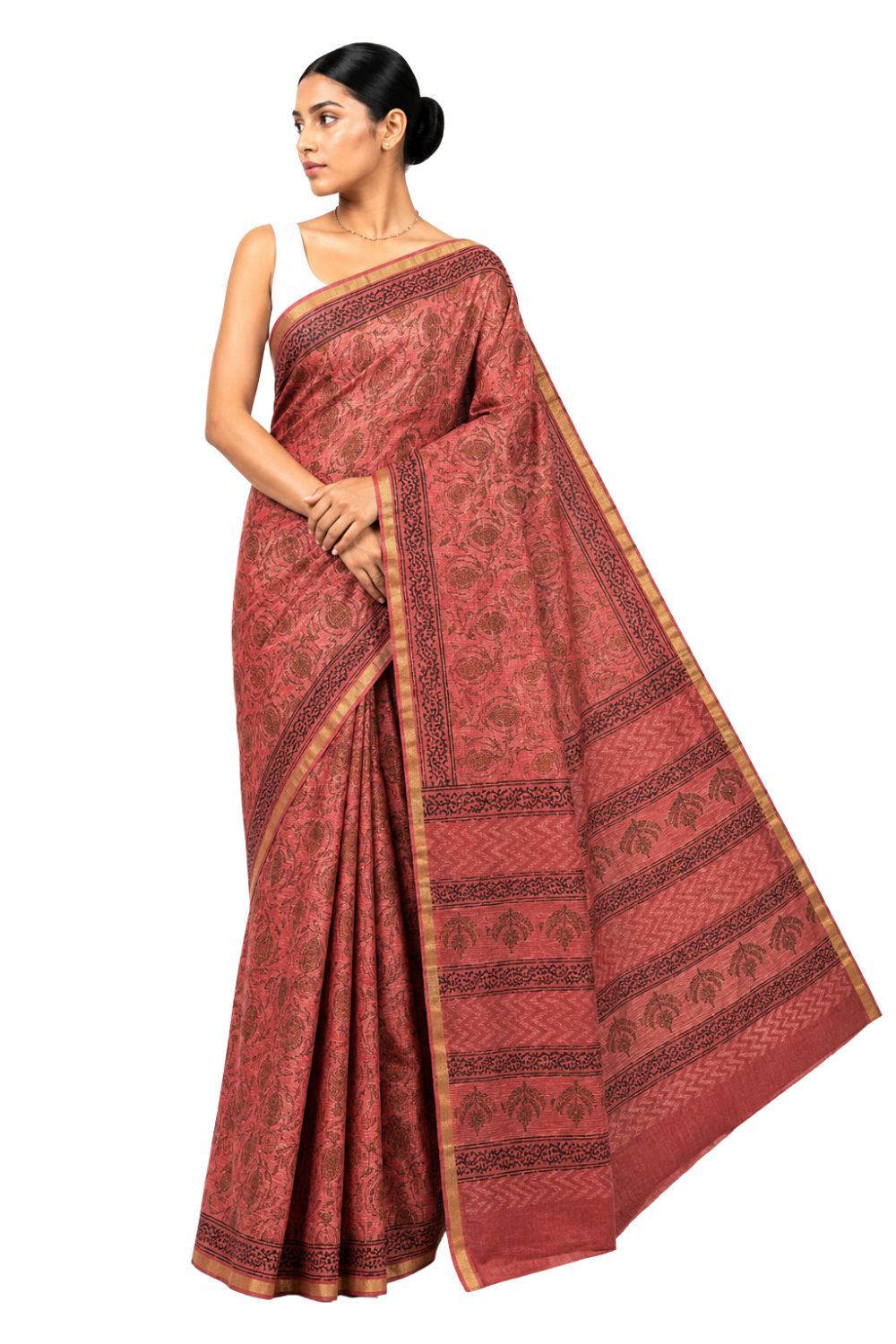 Naidu Hall Women's Peach Kotta Print Cotton Blend Saree with Blouse | Lightweight Ethnic Wear Saree - WS10
