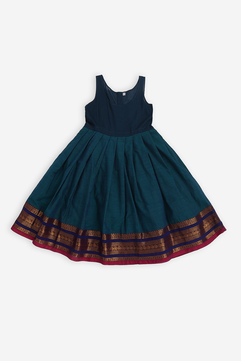 Chittythalli Girls Handloom Kanchi Cotton Pavadai Set | Traditional Cotton Ethnic Wear for Girls | Puff Sleeve Pavadai Dress with Border Patch Work - PS19