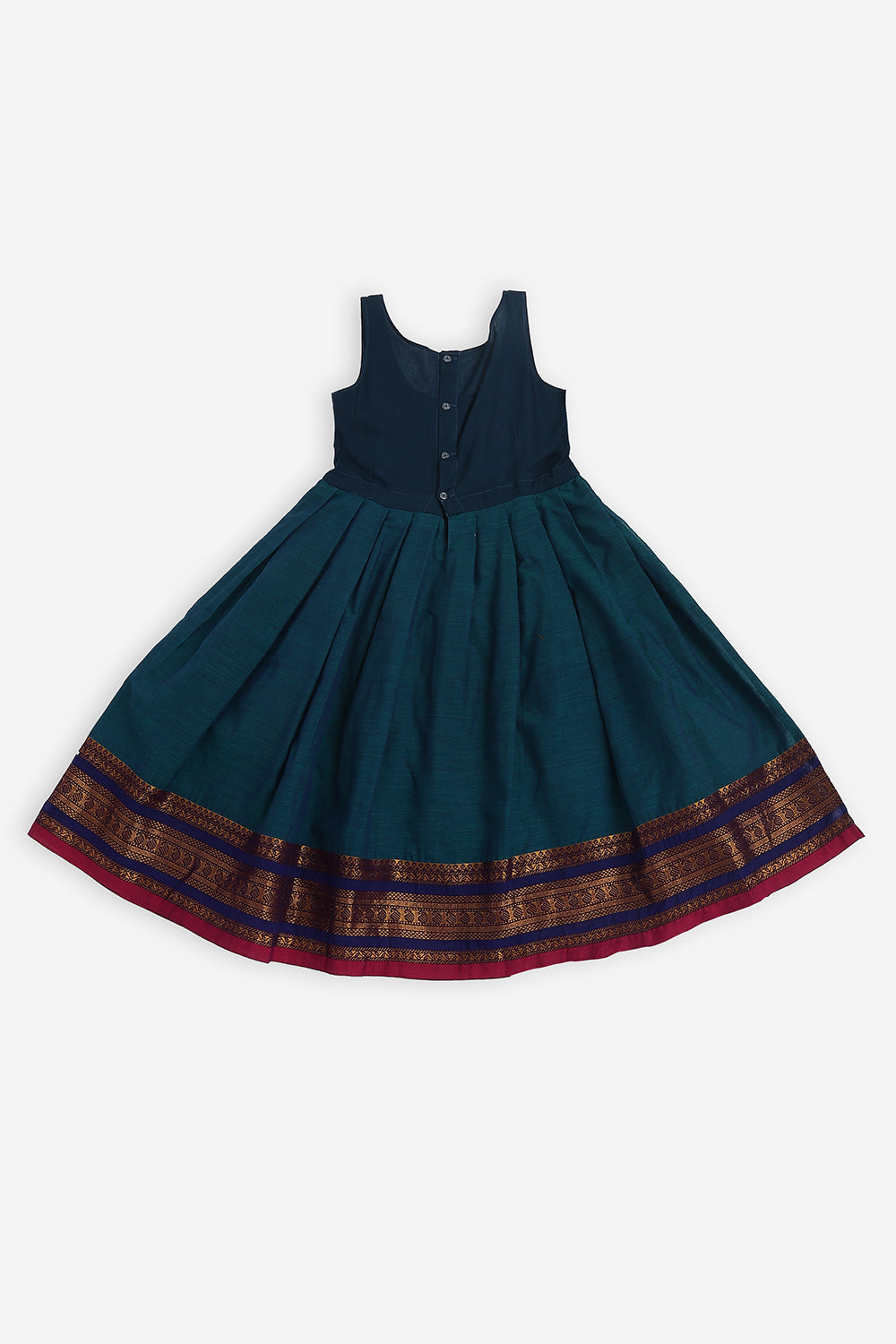 Chittythalli Girls Handloom Kanchi Cotton Pavadai Set | Traditional Cotton Ethnic Wear for Girls | Puff Sleeve Pavadai Dress with Border Patch Work - PS19