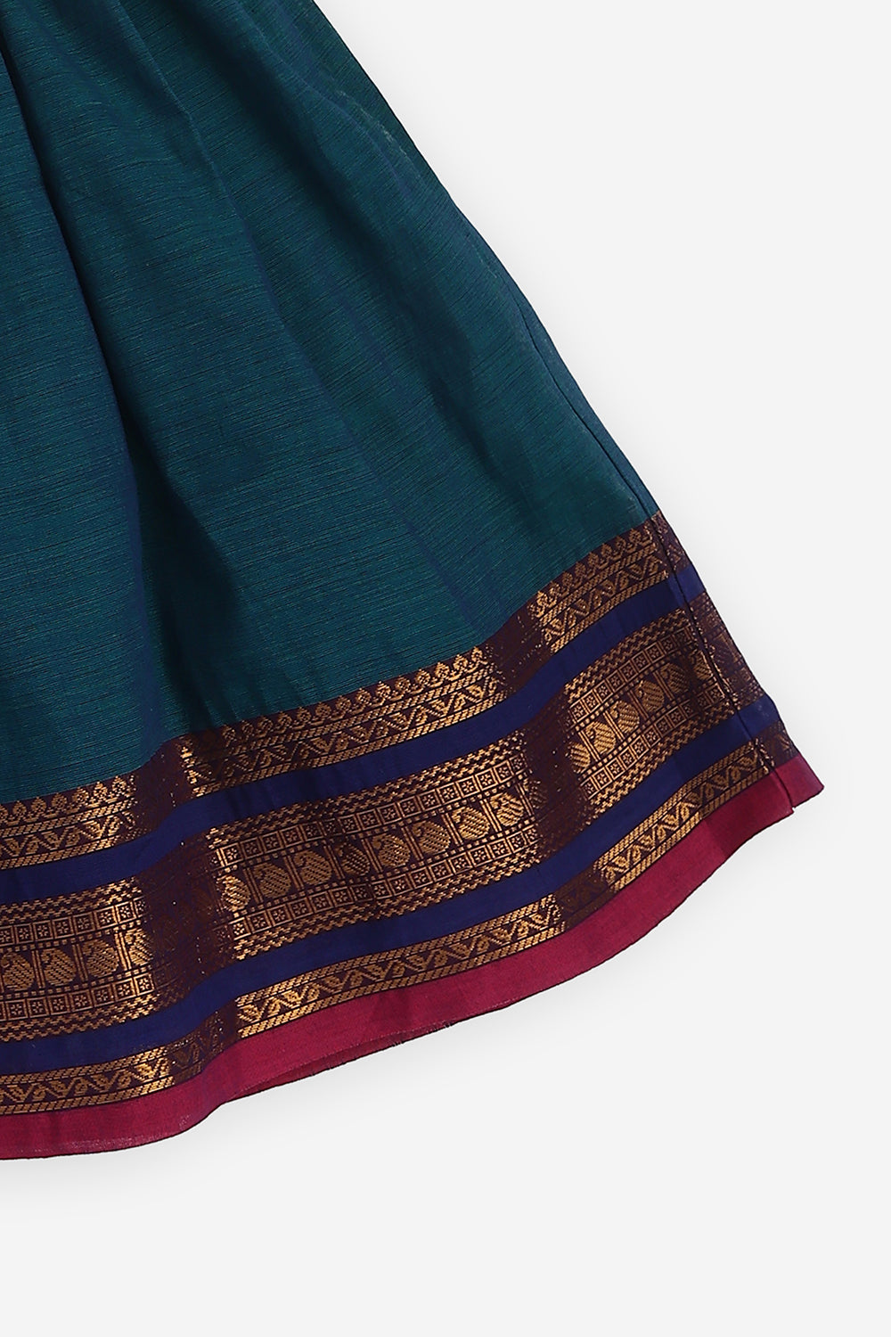 Chittythalli Girls Handloom Kanchi Cotton Pavadai Set | Traditional Cotton Ethnic Wear for Girls | Puff Sleeve Pavadai Dress with Border Patch Work - PS19