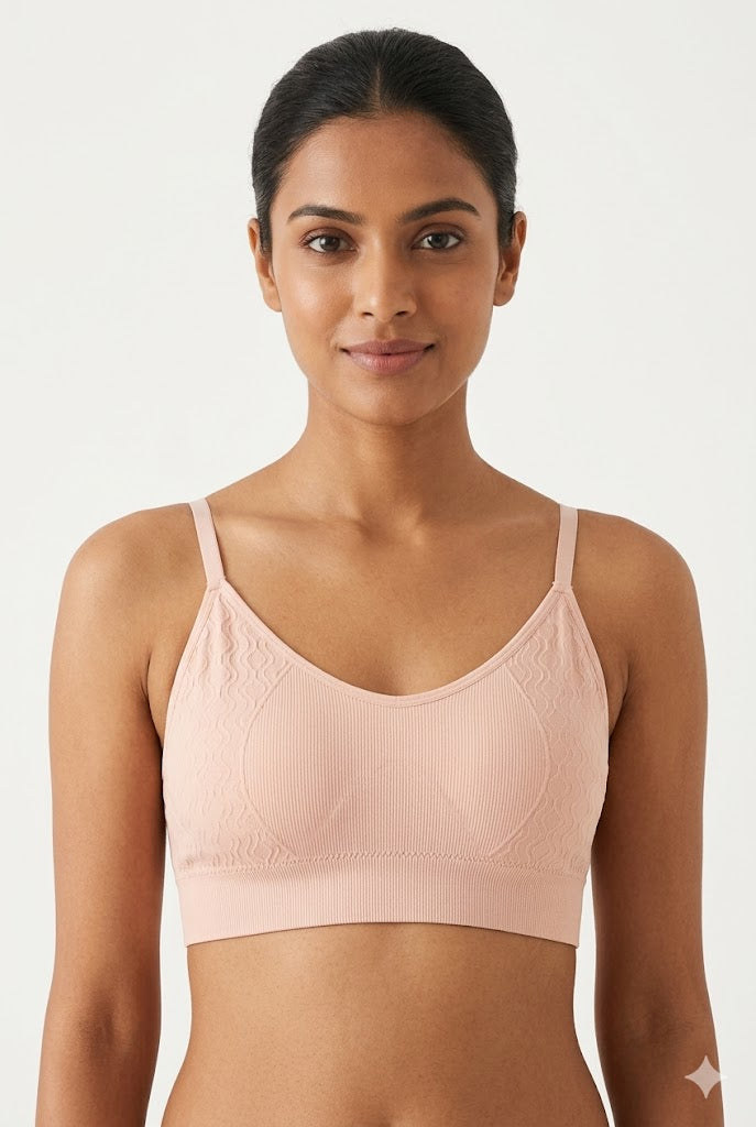 Seamless Padded Bra for Women – Medium Coverage Cotton Blend Bra with Broad Lower Band | Wire-Free Pull-On Comfort Bra - JSF08