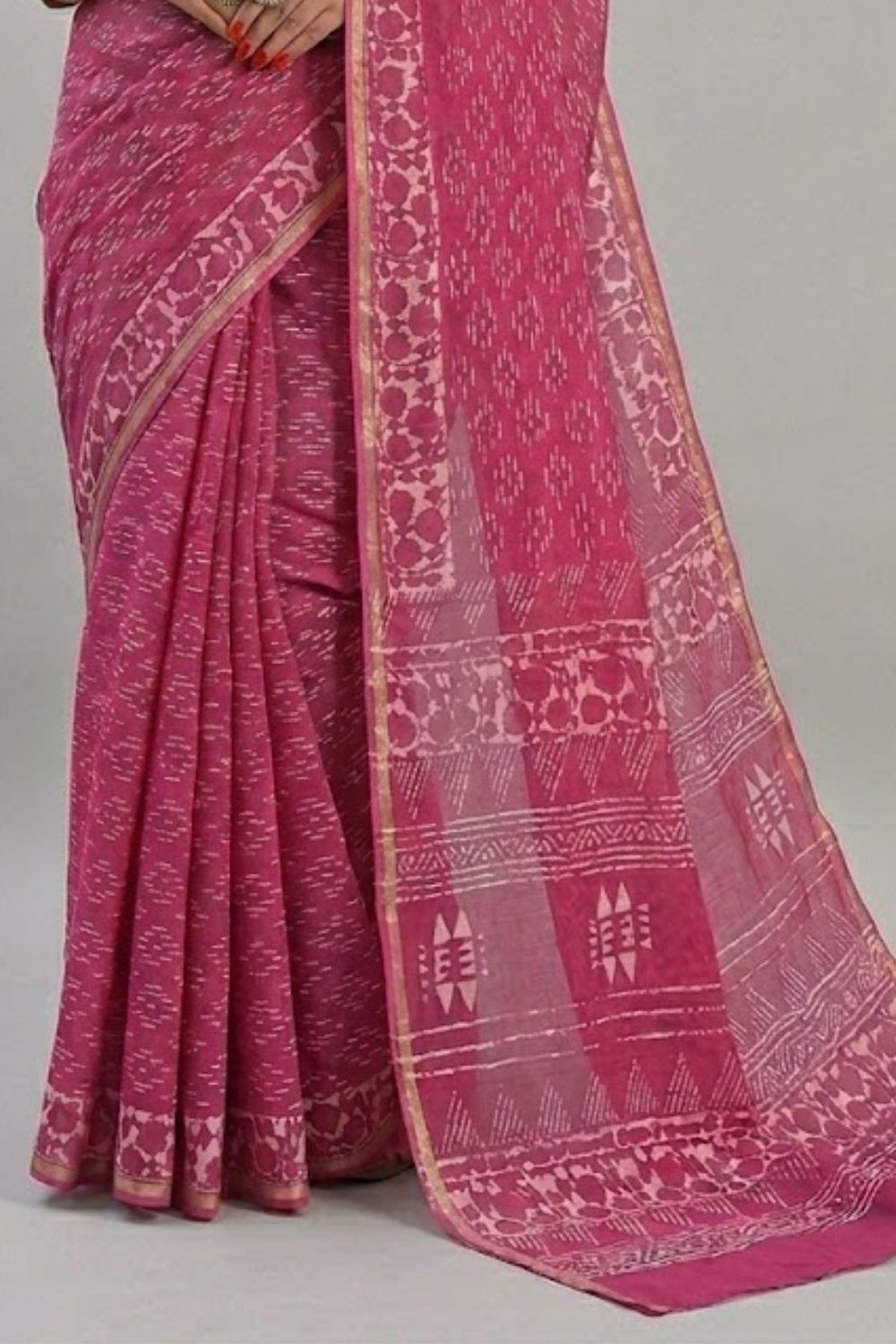 Naidu Hall Women's Pink Chanderi Print Cotton Blend Saree with Blouse | Lightweight Ethnic Wear Saree - WS09