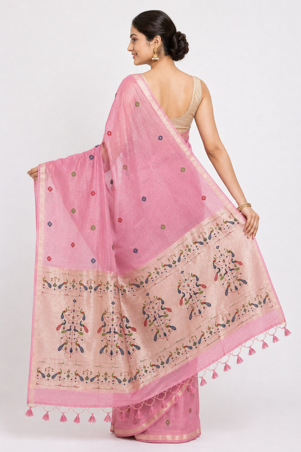 Women's Jacquard Linen Saree | Lightweight Ethnic Wear Saree for Office Wear, Daily Wear, Festive Wear, Pooja Wear, Family Gatherings - AK33