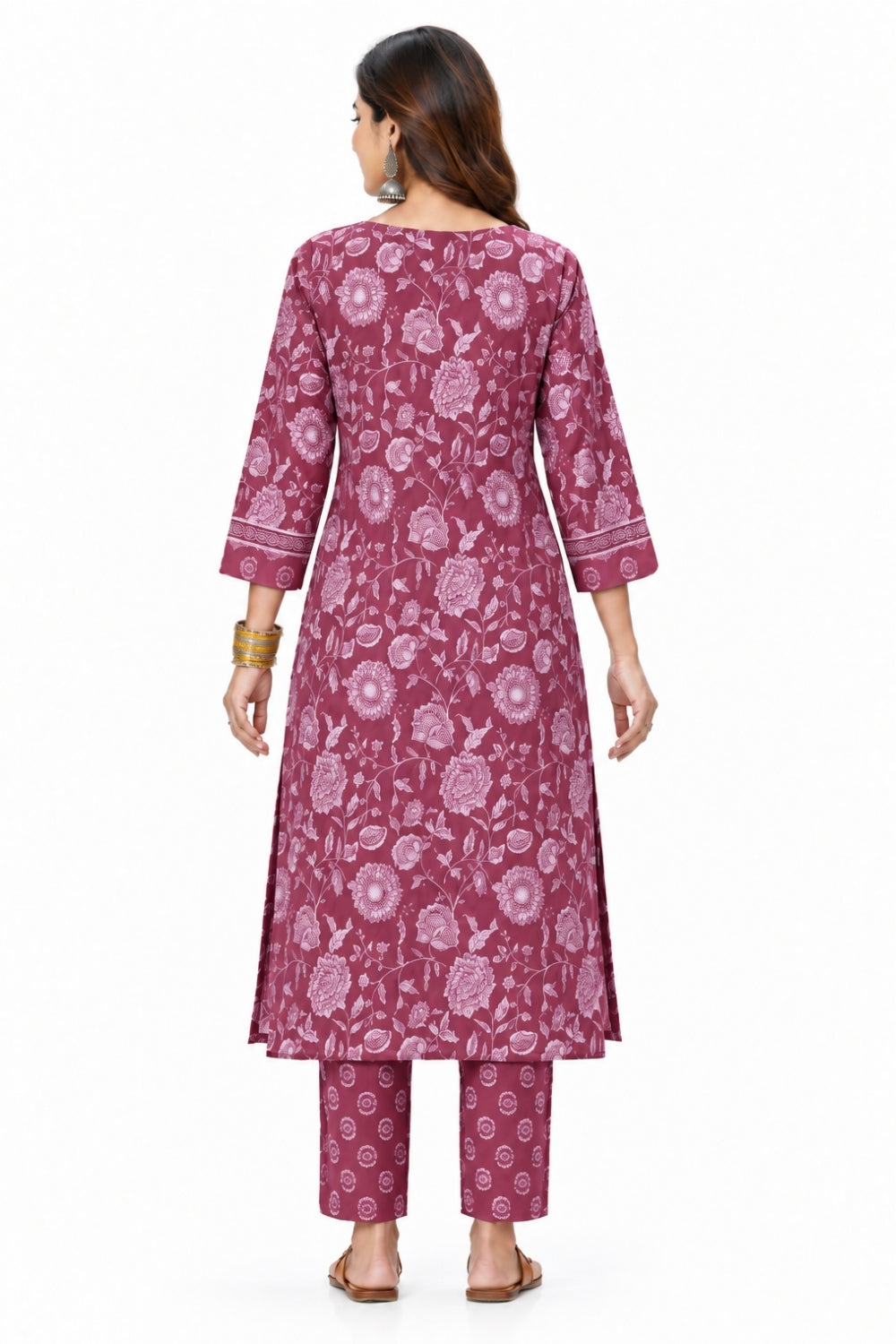 Women's Prints Cotton Blend Kurta Set with V Neck Neckline and 3/4 Sleeve - Below Knee | Everyday Ethnic Wear Kurta Set for Office Wear, Daily Wear, Casual Outings, Festive Wear - 3515