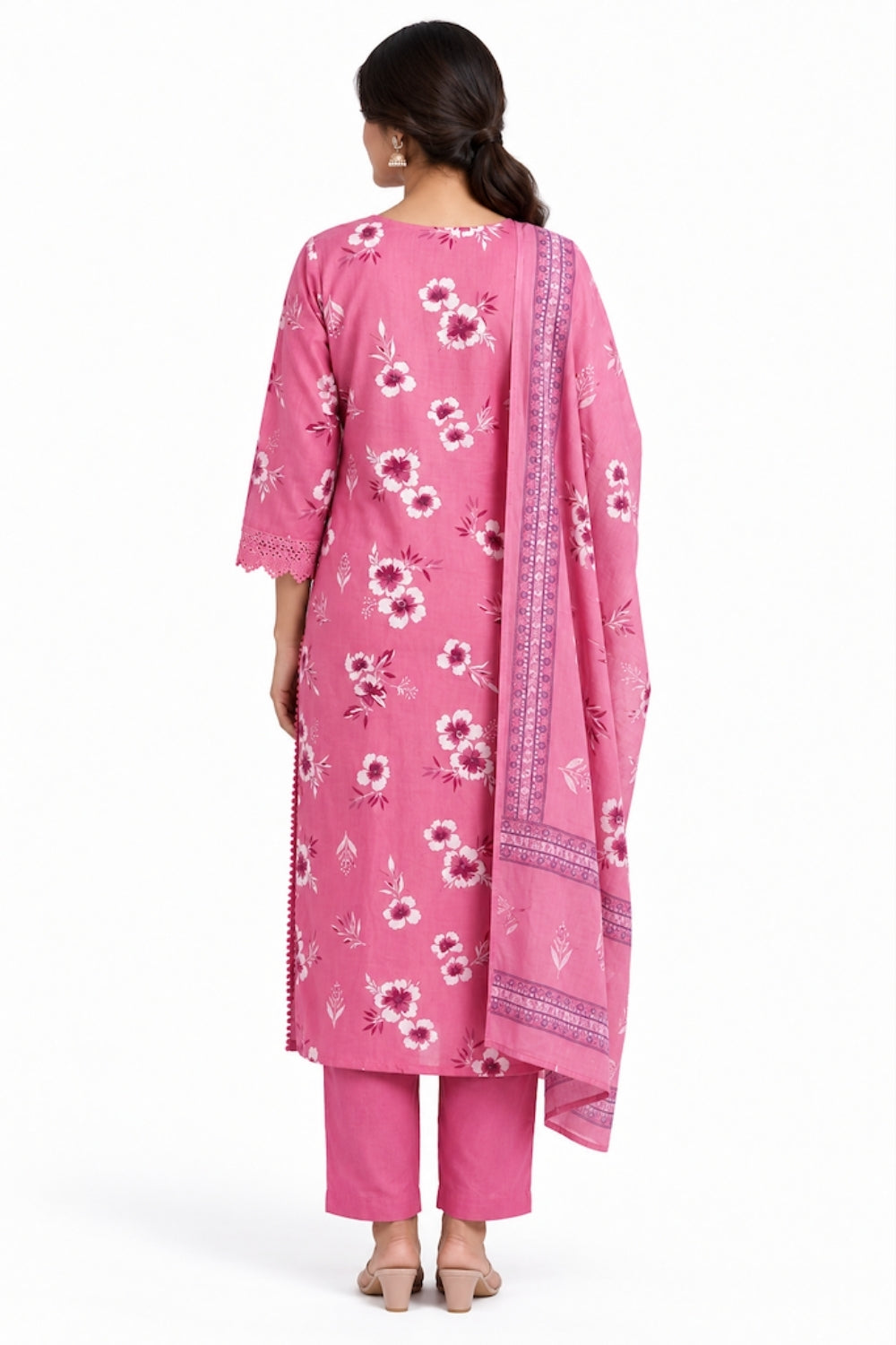 Women's Prints Cotton Blend Chudidar Set with V Neck Neckline and 3/4 Sleeve - Below Knee | Comfortable Ethnic Wear Chudidar Set for Office Wear, Daily Wear, Festive Wear - K216