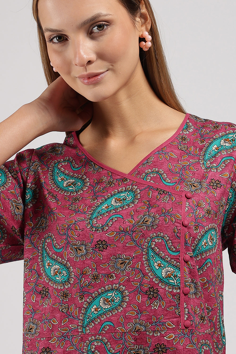 Naidu Hall Printed Cotton Nighty for Women – A-Line Relaxed Fit Sleepwear with V-Neck & Asymmetric Panel | Comfortable Daily Wear Nighty
 - N121