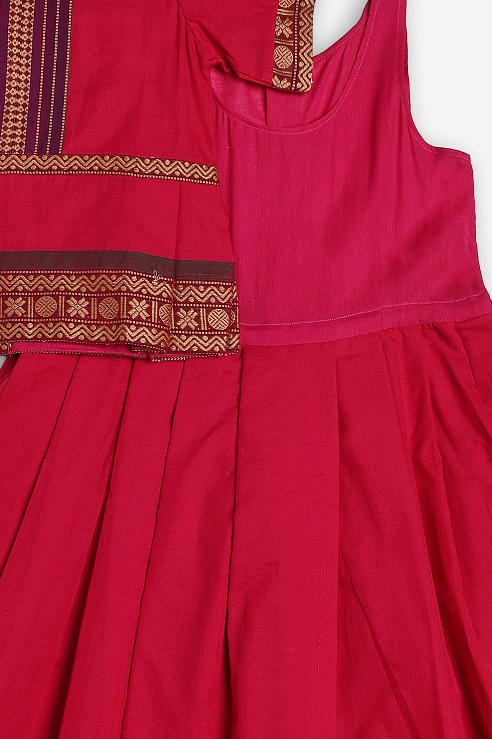 Chittythali Girls Handloom Kanchi Cotton Pavadai Set | Traditional Peplum Top & Pleated Skirt Set | Kids Ethnic Wear | Temple, Festive & Wedding Wear for Girls - PS16
