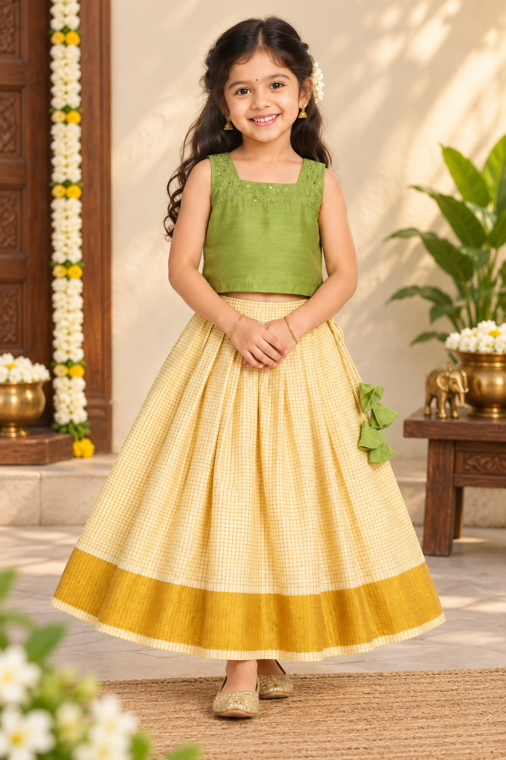 Chittythali Girls Art Silk Traditional Pavadai Set with Neck Embroidery | Festive Ethnic Pavadai Sattai - PS25