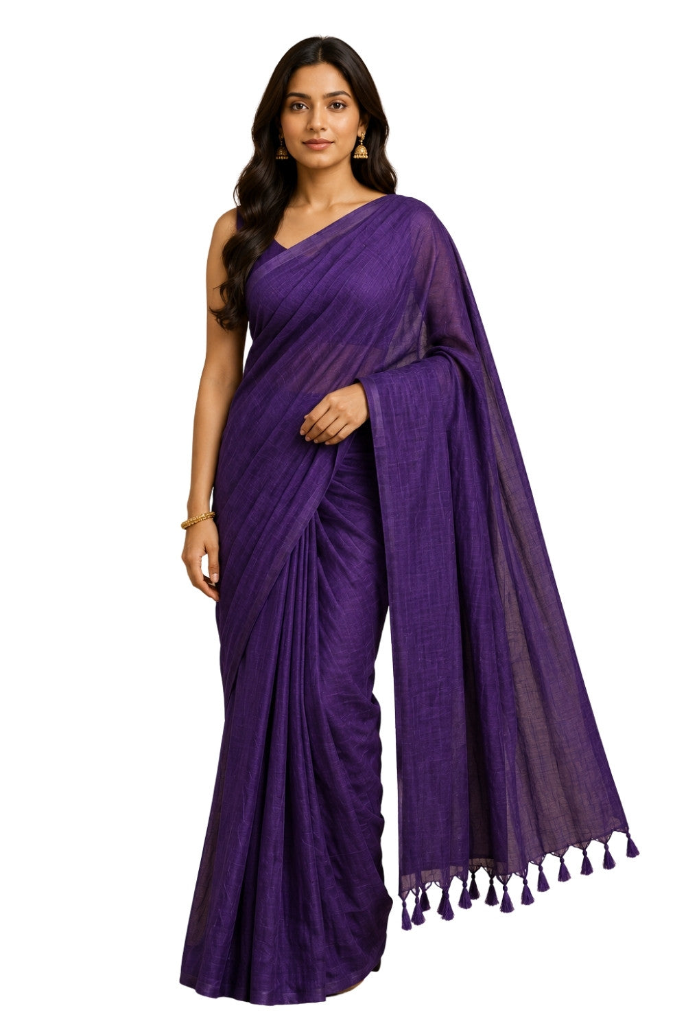 Naidu Hall Women's Purple Khadi Cotton Blend Solid Saree with Blouse | Lightweight Ethnic Wear Saree - G359