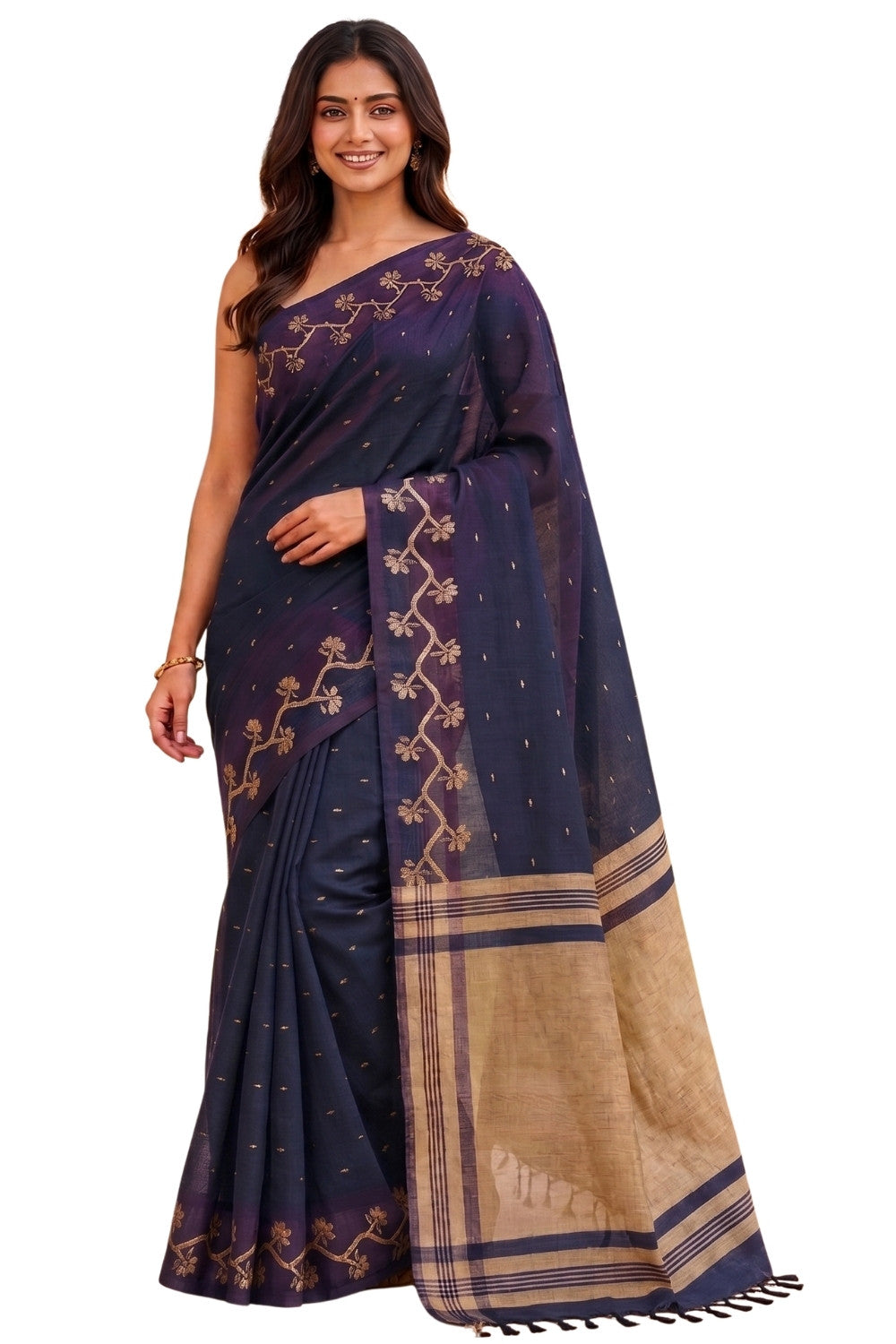 Naidu Hall Women's Purple Khadi Cotton Blend Jacquard Saree with Blouse | Lightweight Ethnic Wear Saree - G475