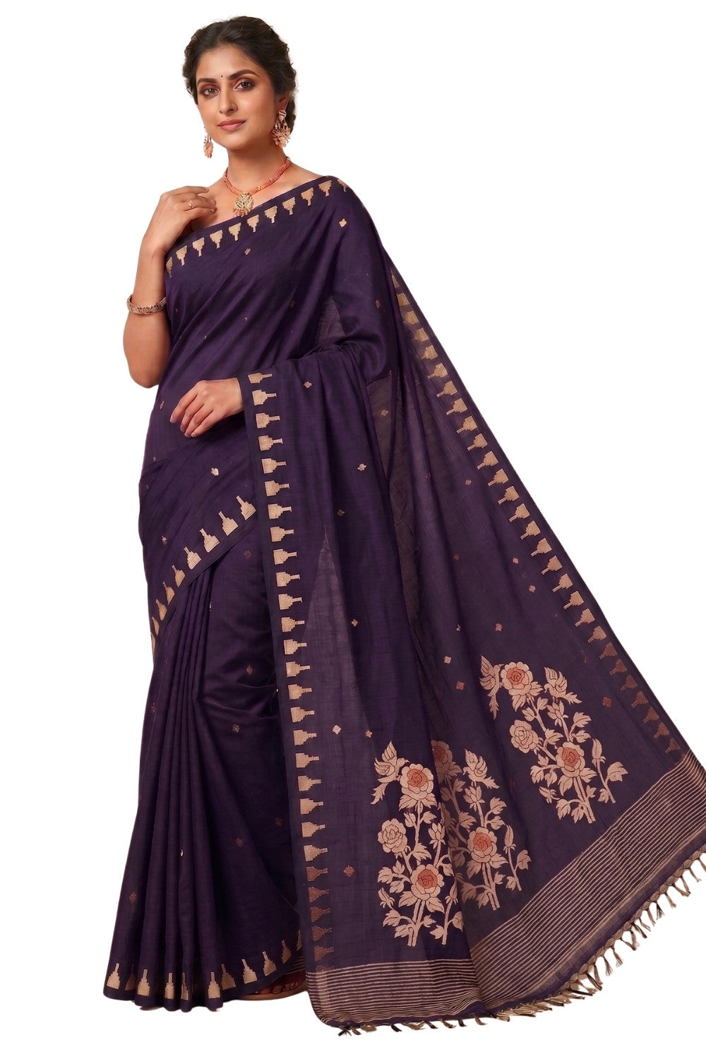 Naidu Hall Women's Purple Khadi Cotton Blend Jacquard Saree with Blouse | Lightweight Ethnic Wear Saree - G533
