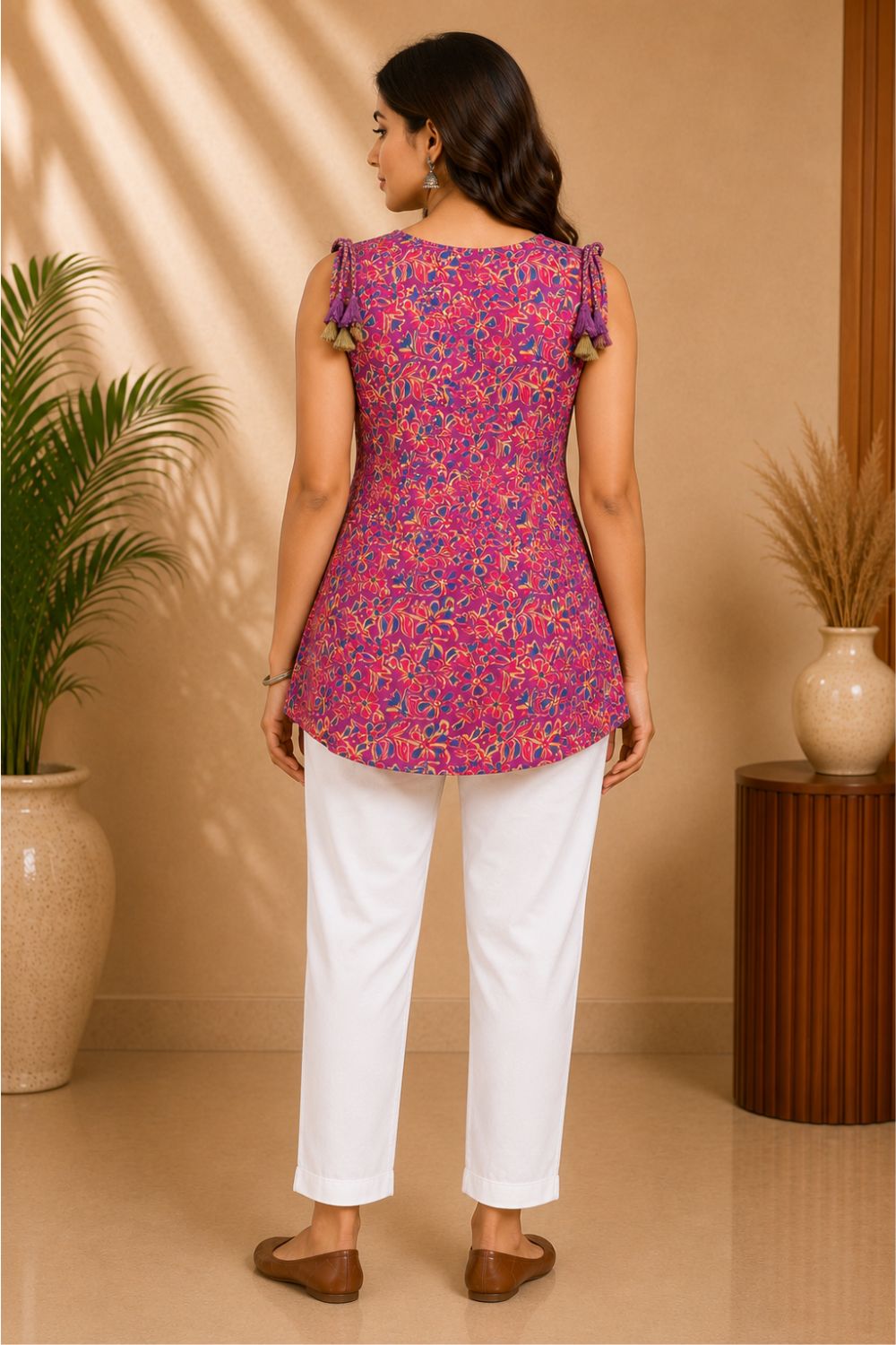 Women's Cotton Blend Printed Sleeveless Top | Round Neck Casual Top for Women | Regular Fit Everyday Fashion Top - JS23